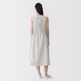 婦人　和紙混高密度ポプリン　ノースリーブギャザーワンピース