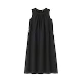 婦人　和紙混高密度ポプリン　ノースリーブギャザーワンピース