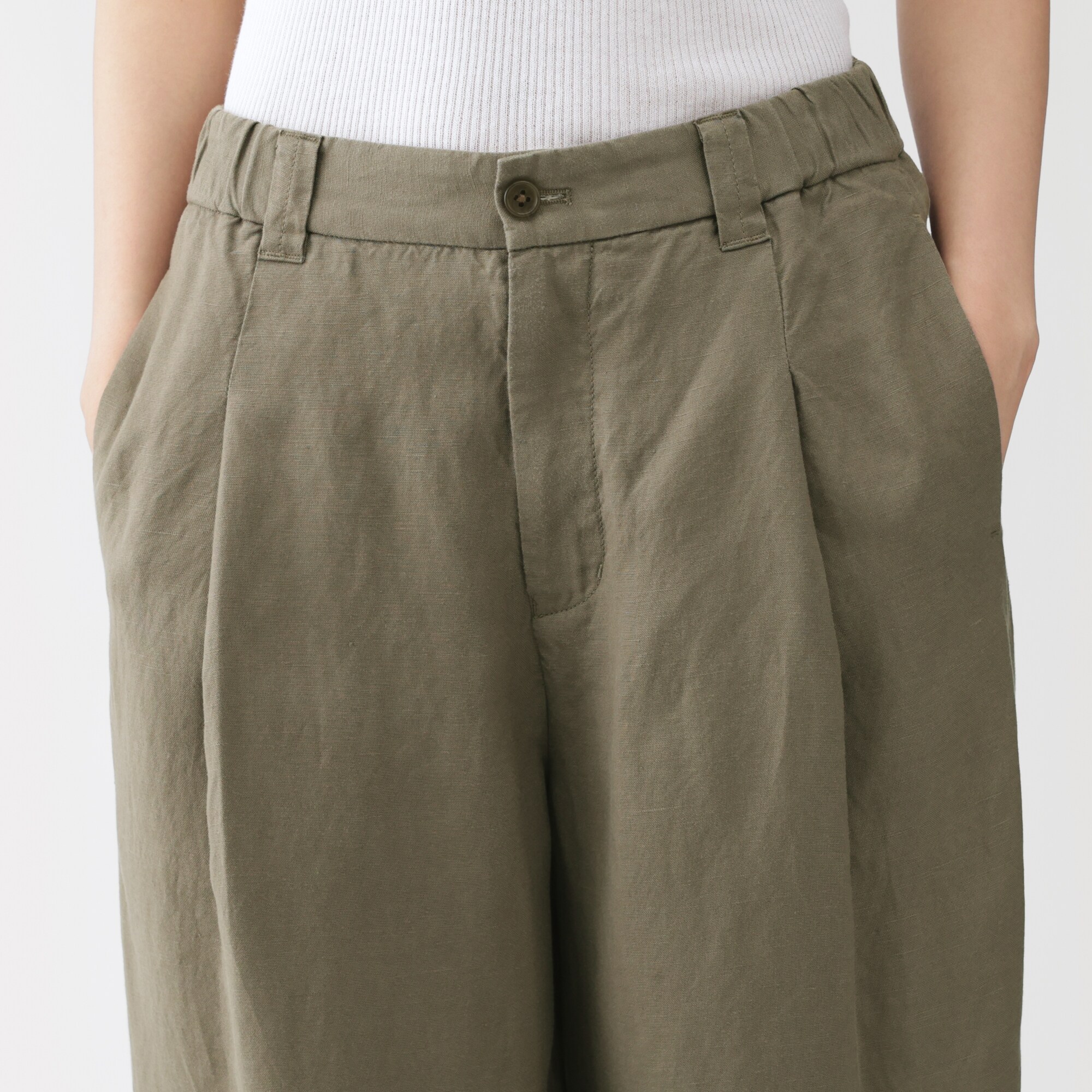 婦人　リネンリヨセルタックワイドパンツ