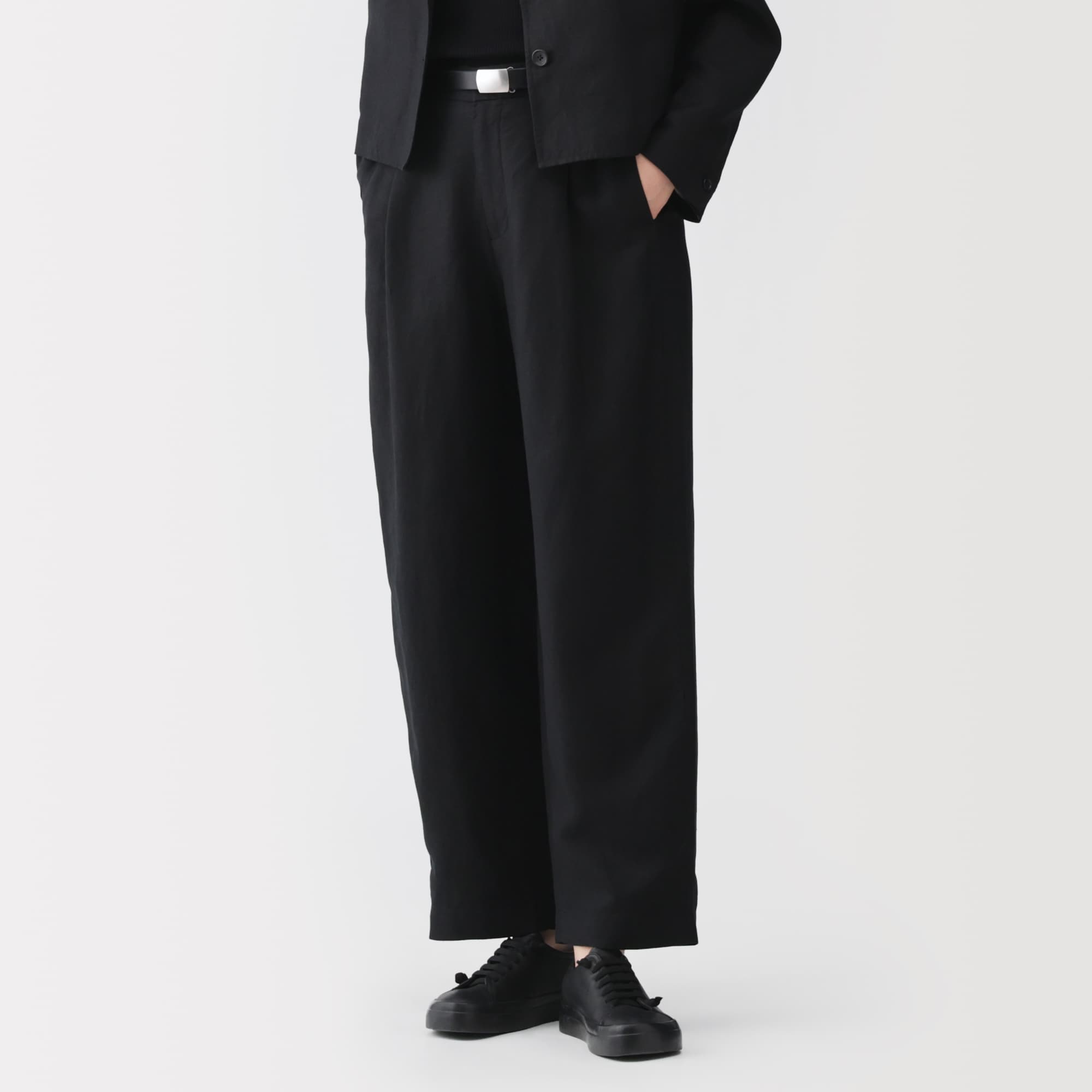 婦人　リネンリヨセルタックワイドパンツ