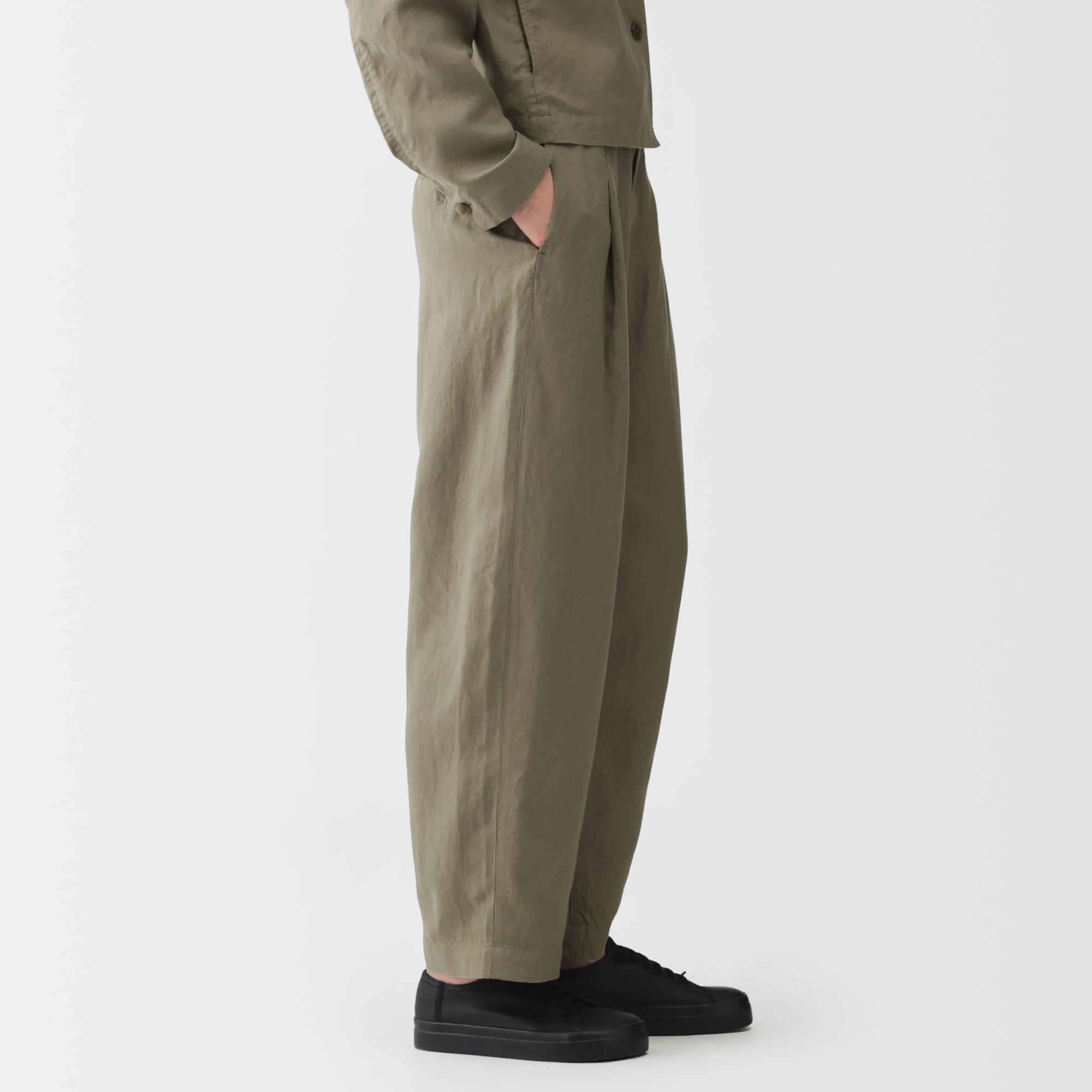 婦人　リネンリヨセルタックワイドパンツ