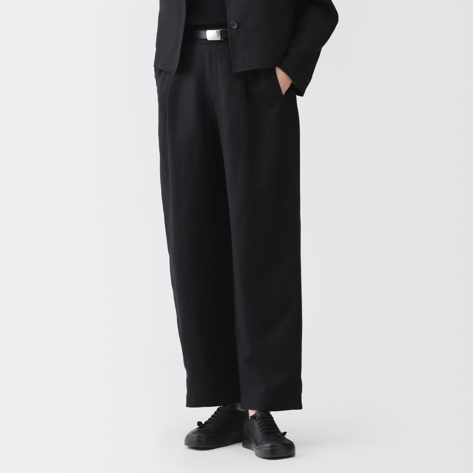 婦人　リネンリヨセルタックワイドパンツ