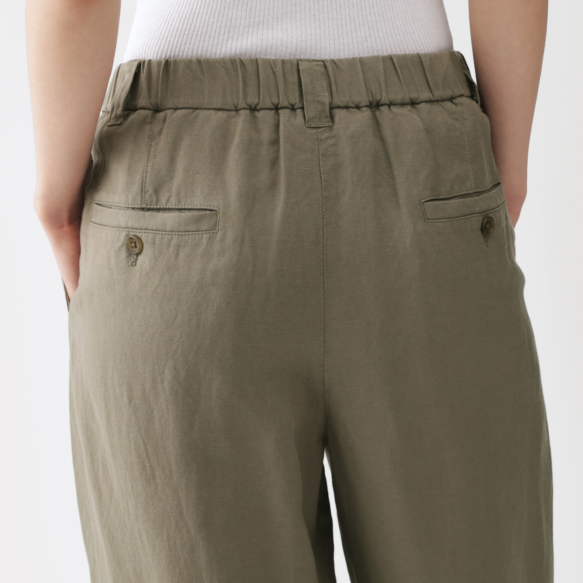 婦人　リネンリヨセルタックワイドパンツ