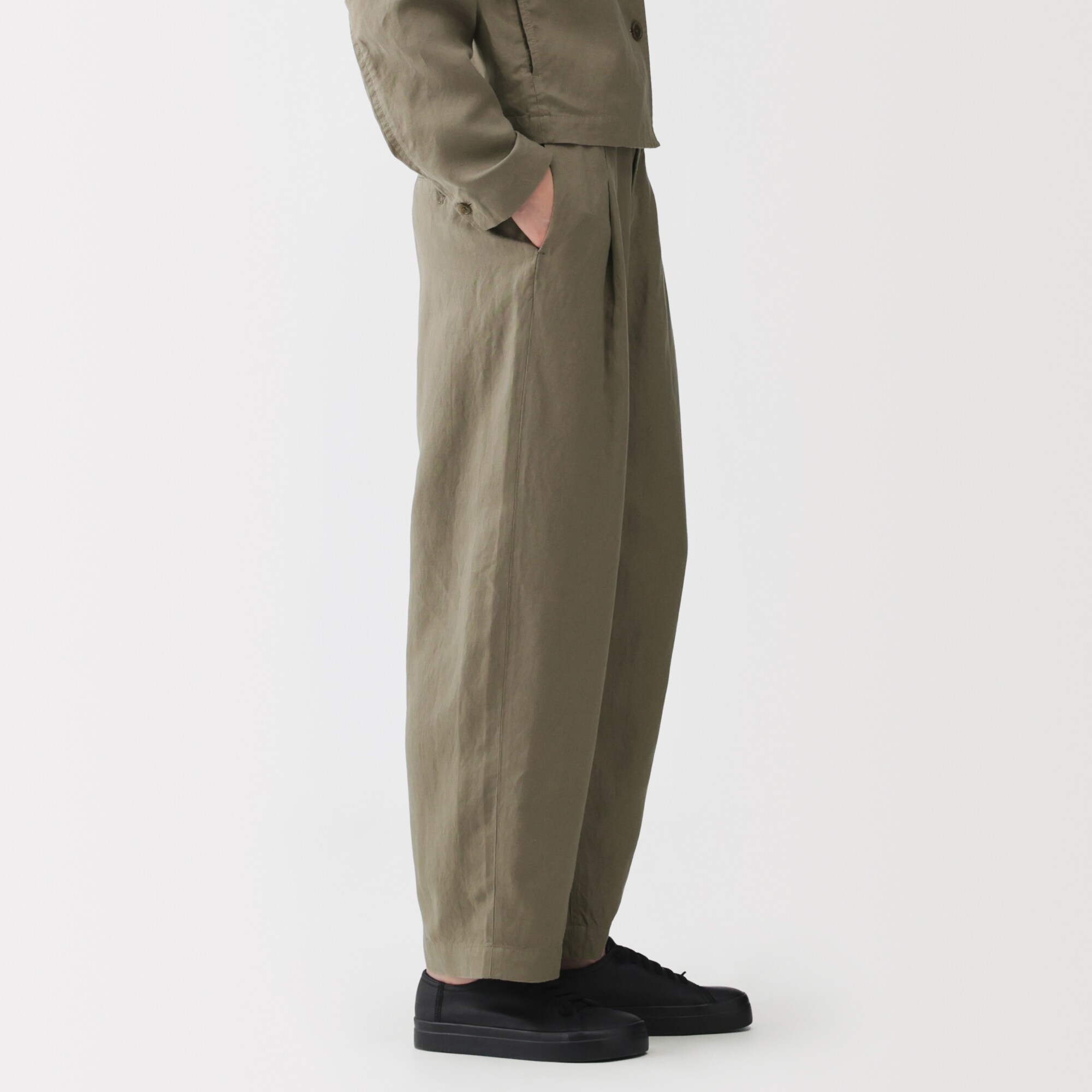 婦人　リネンリヨセルタックワイドパンツ