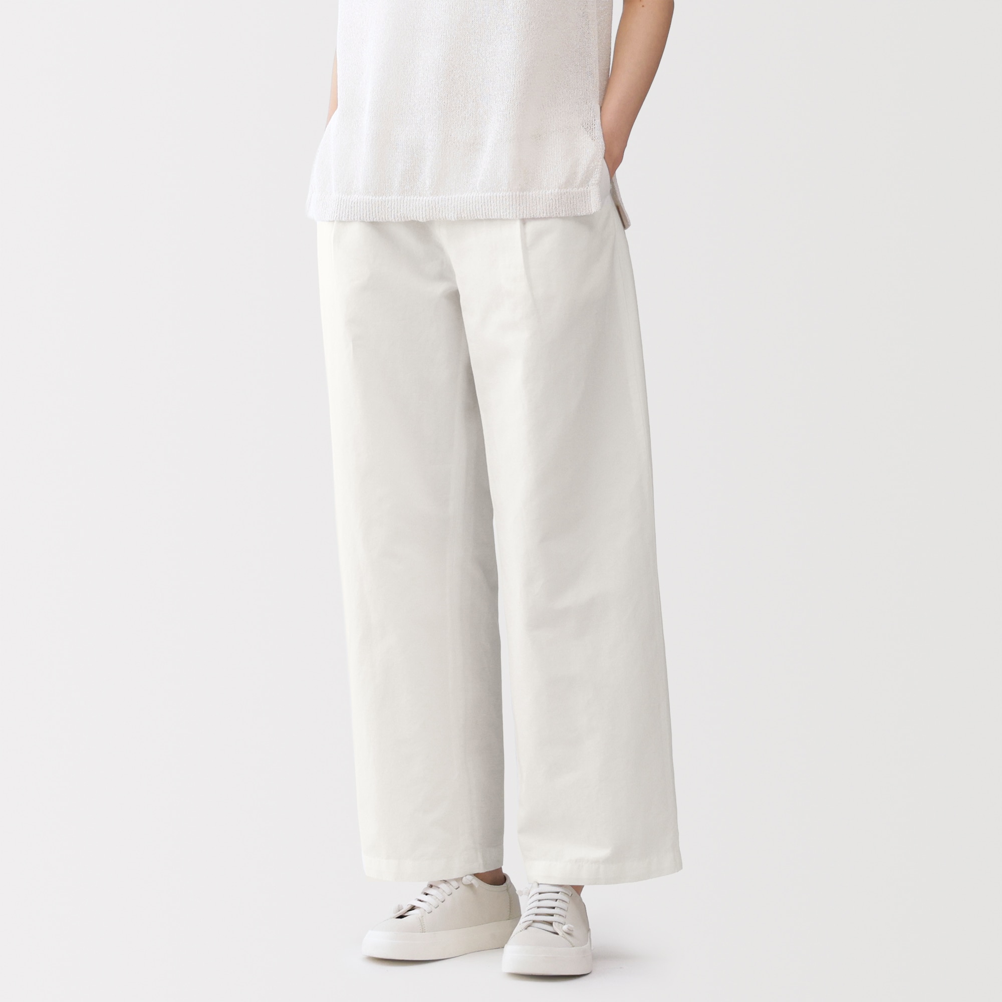 婦人　綿混タックワイドパンツ