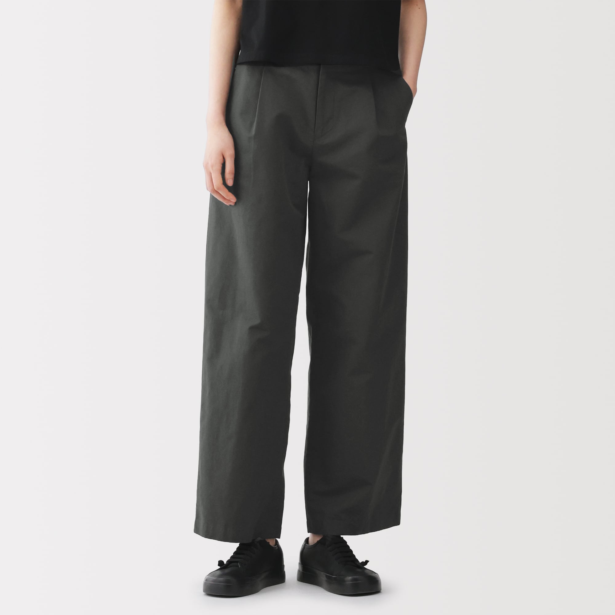 婦人　綿混タックワイドパンツ