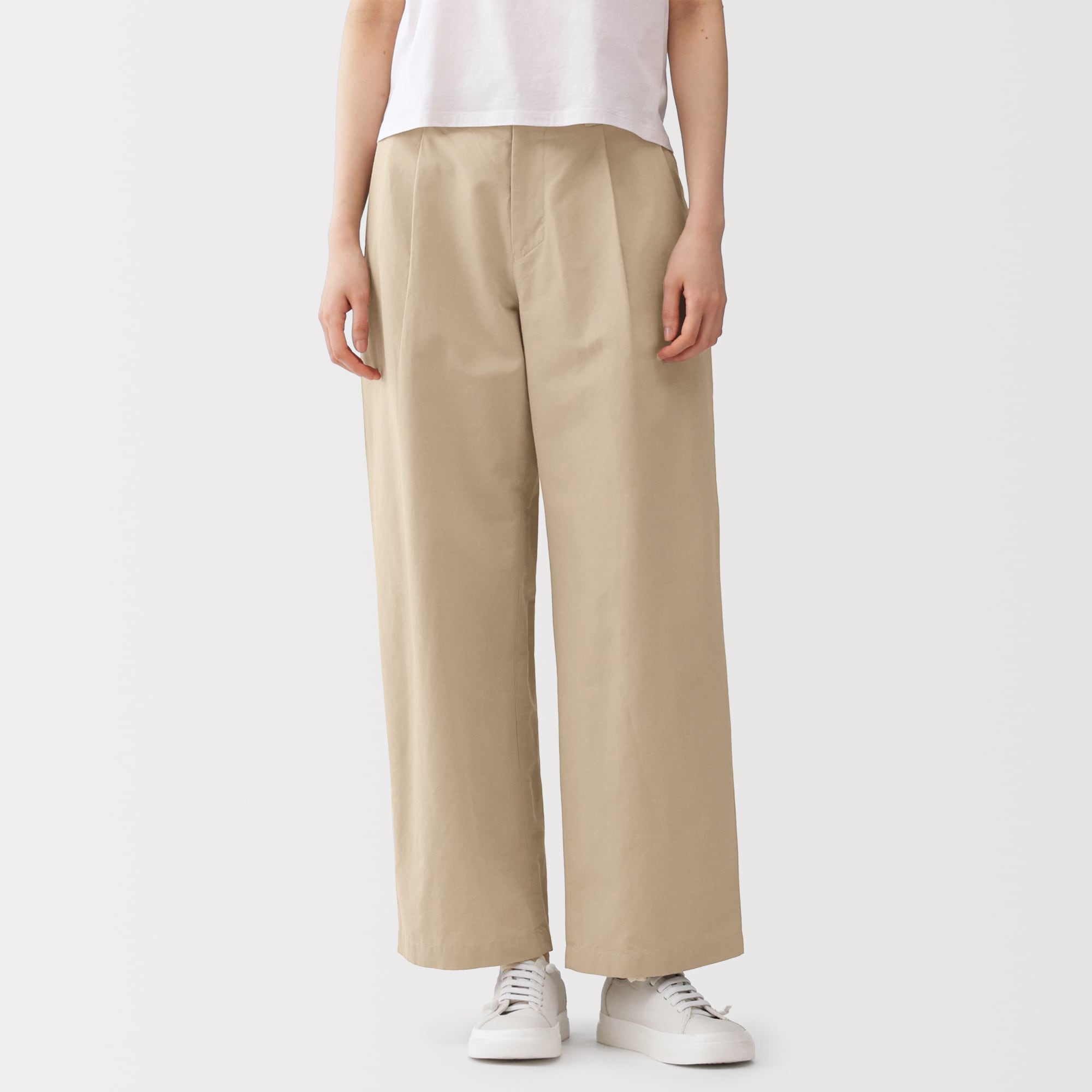 婦人　綿混タックワイドパンツ