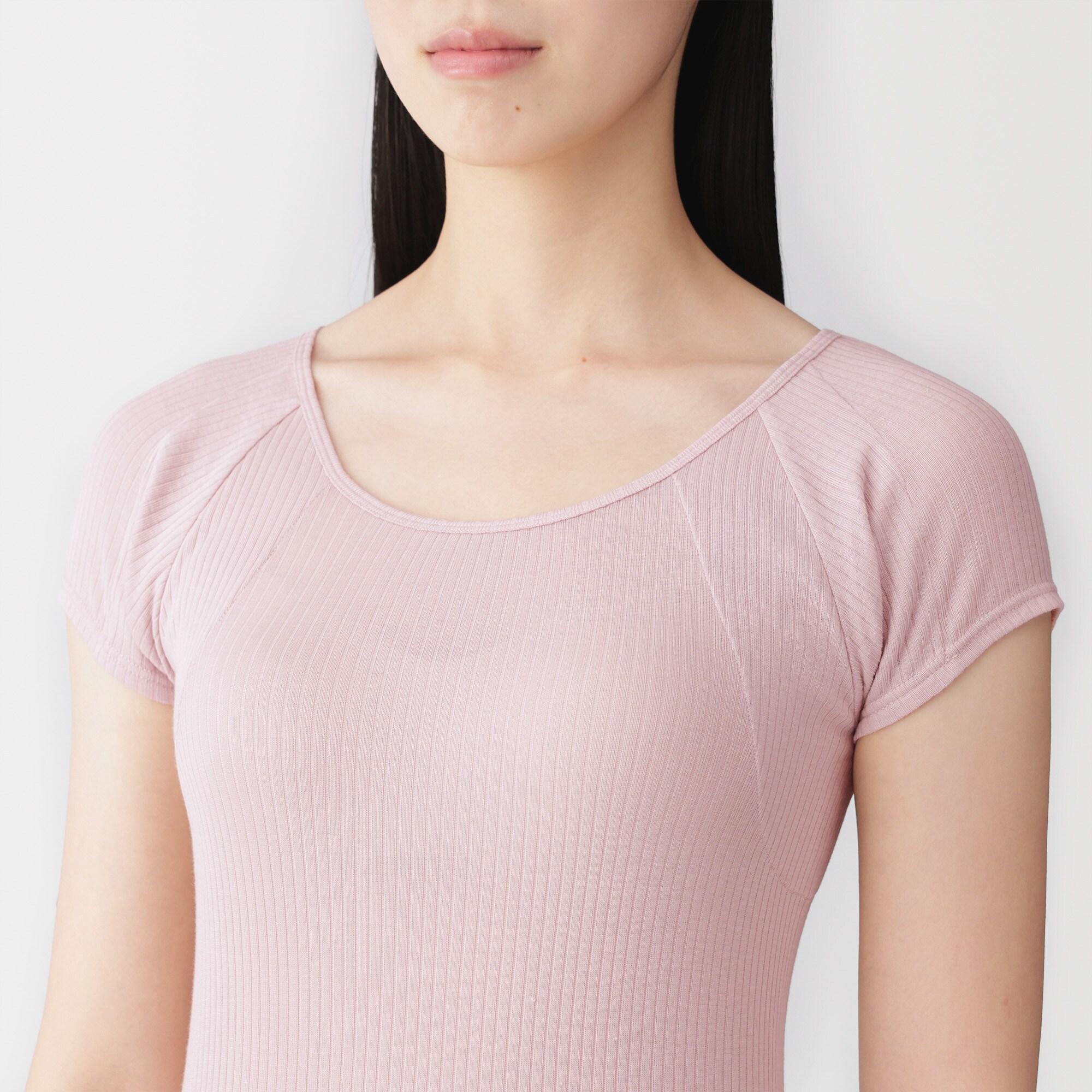 婦人　なめらかリブ　背中・脇汗取りパッド付きフレンチスリーブ