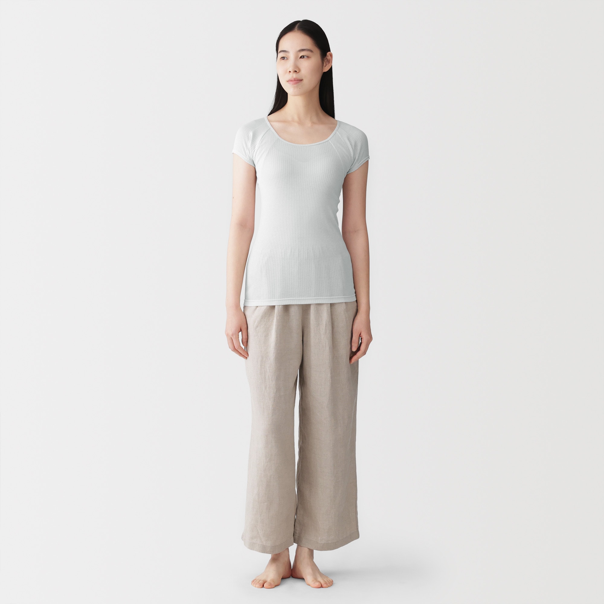 婦人　なめらかリブ　背中・脇汗取りパッド付きフレンチスリーブ