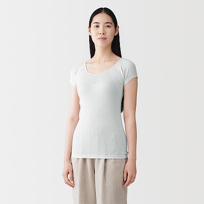 【３月上旬発売予定】婦人　なめらかリブ　背中・脇汗取りパッド付きフレンチスリーブ