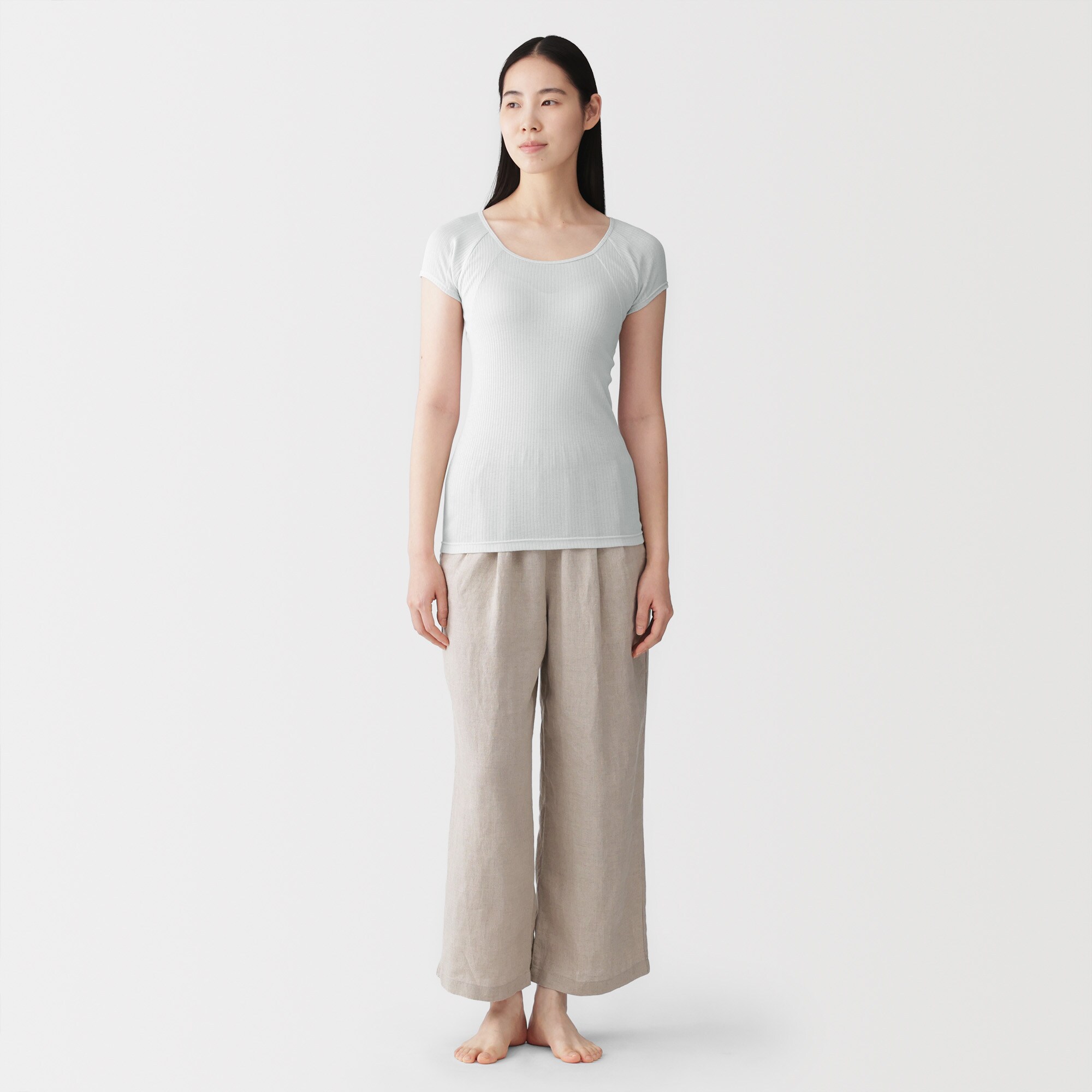 婦人　なめらかリブ　背中・脇汗取りパッド付きフレンチスリーブ