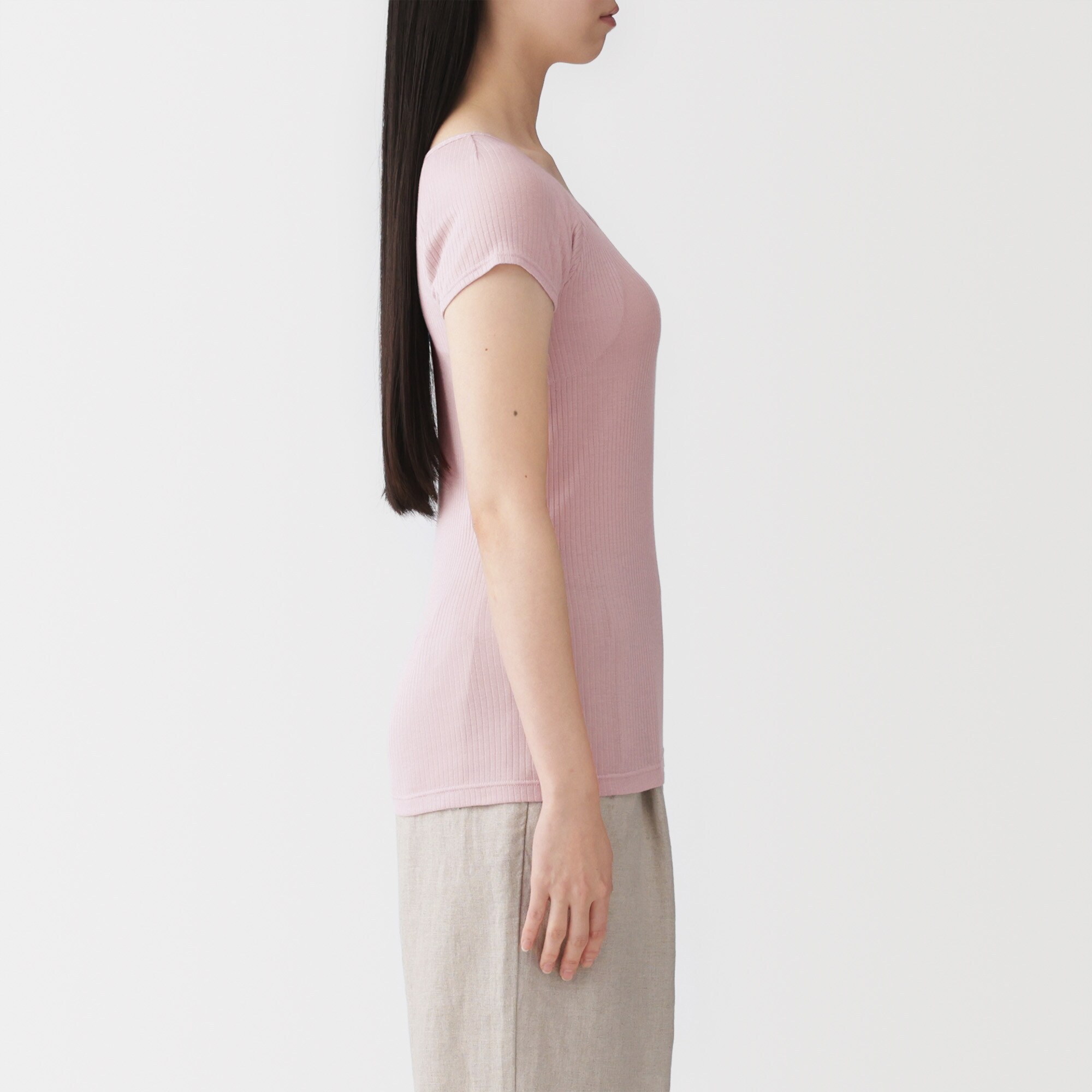 婦人　なめらかリブ　背中・脇汗取りパッド付きフレンチスリーブ