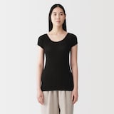 婦人　なめらかリブ　背中・脇汗取りパッド付きフレンチスリーブ