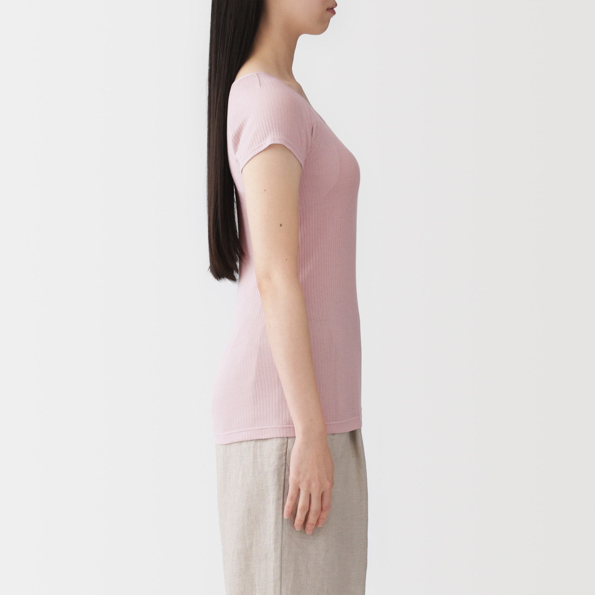 婦人　なめらかリブ　背中・脇汗取りパッド付きフレンチスリーブ