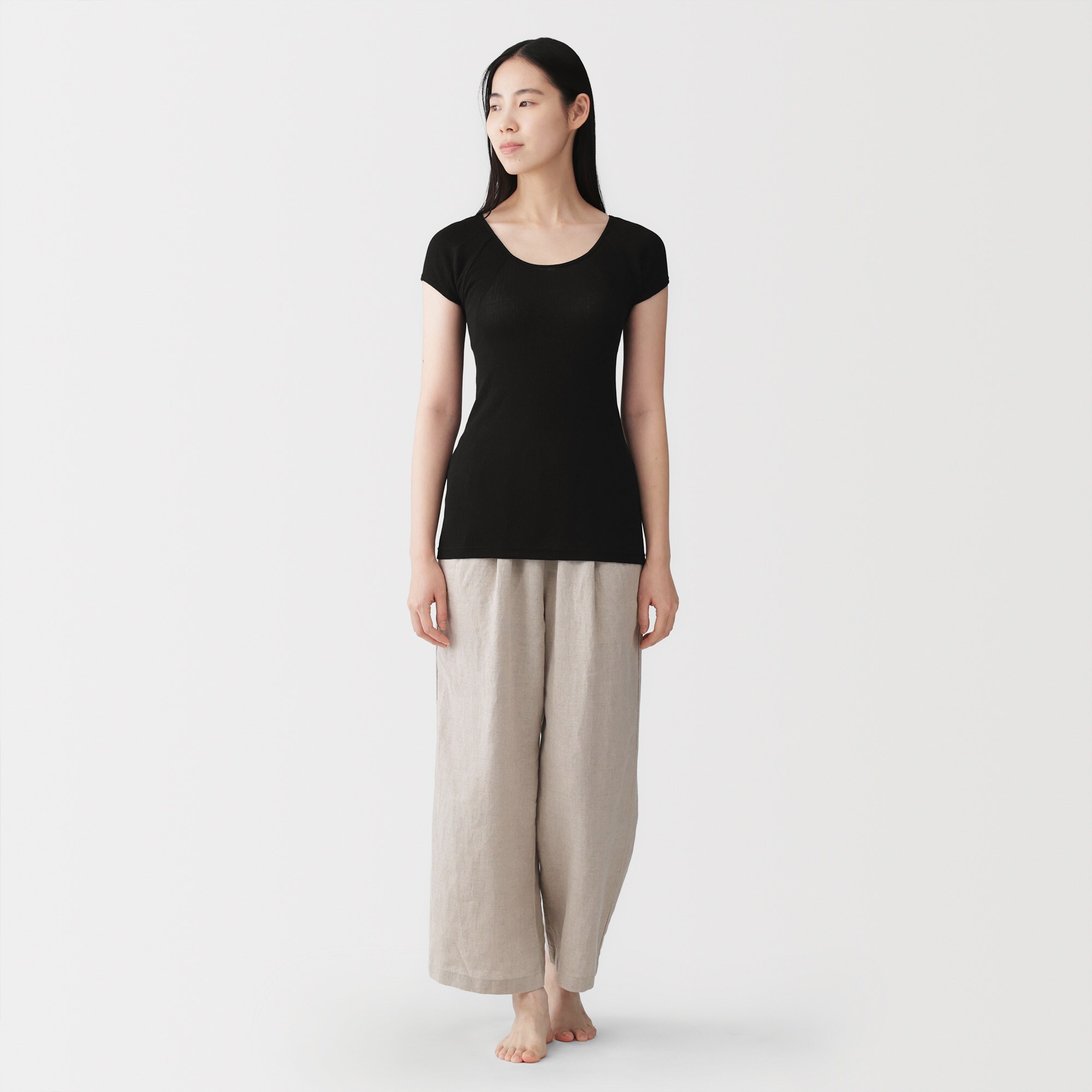 婦人　なめらかリブ　背中・脇汗取りパッド付きフレンチスリーブ