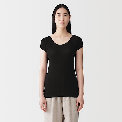 婦人　なめらかリブ　背中・脇汗取りパッド付きフレンチスリーブ