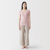 婦人　なめらかリブ　背中・脇汗取りパッド付きフレンチスリーブ