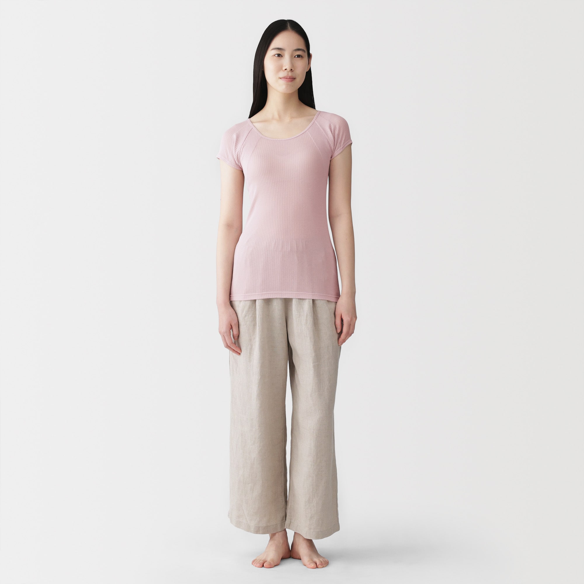 婦人　なめらかリブ　背中・脇汗取りパッド付きフレンチスリーブ