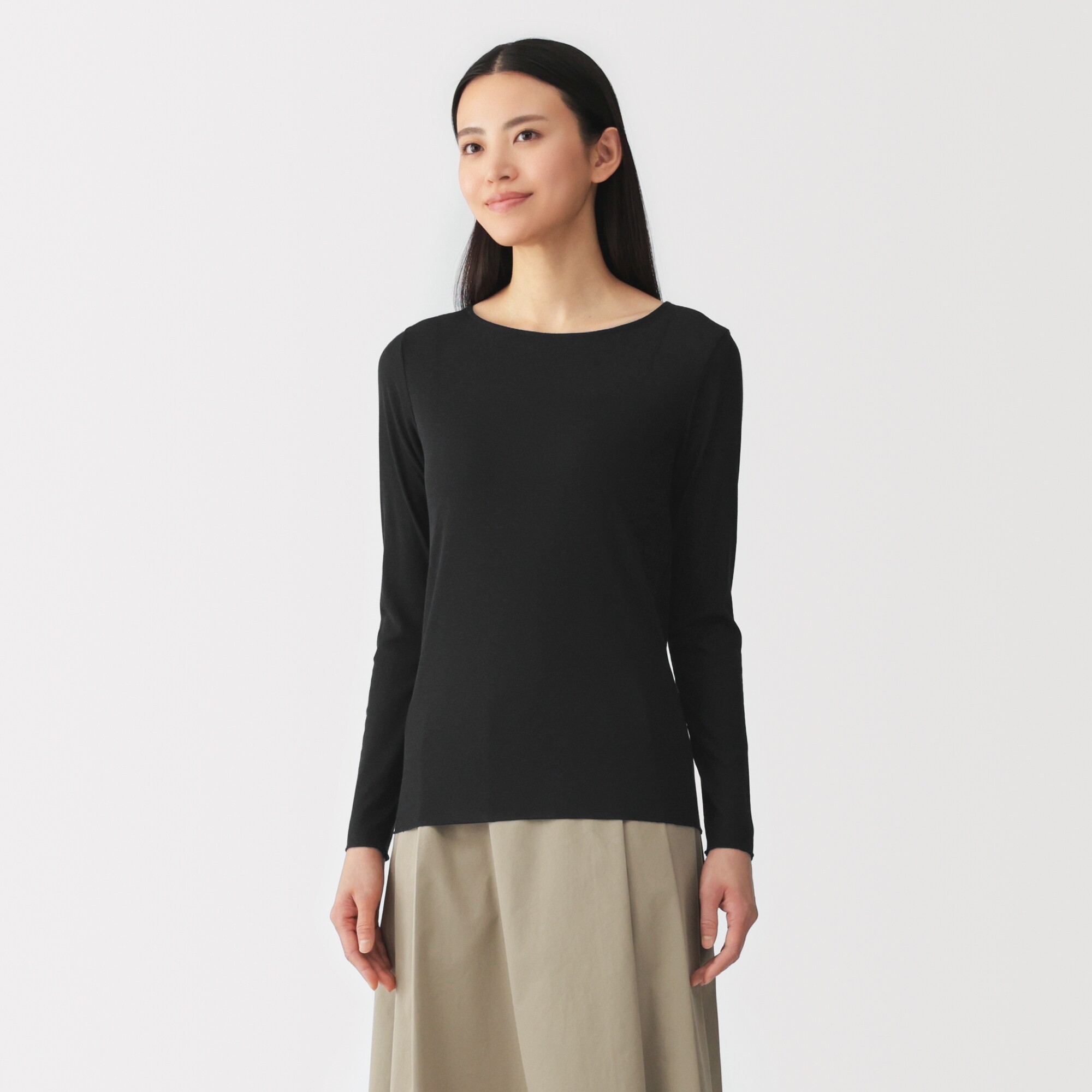 婦人　なめらかシアークルーネック長袖Ｔシャツ