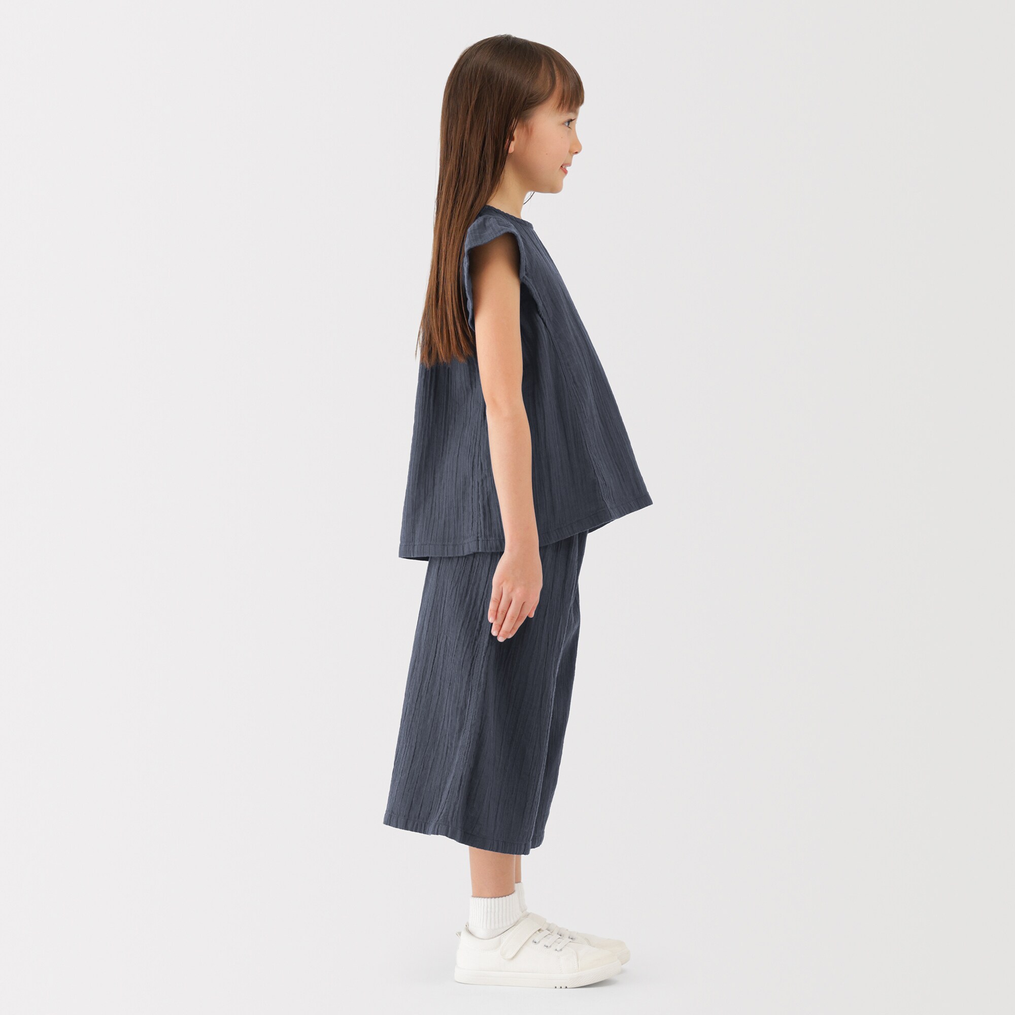 キッズ　楊柳ガーゼ七分丈ワイドパンツ