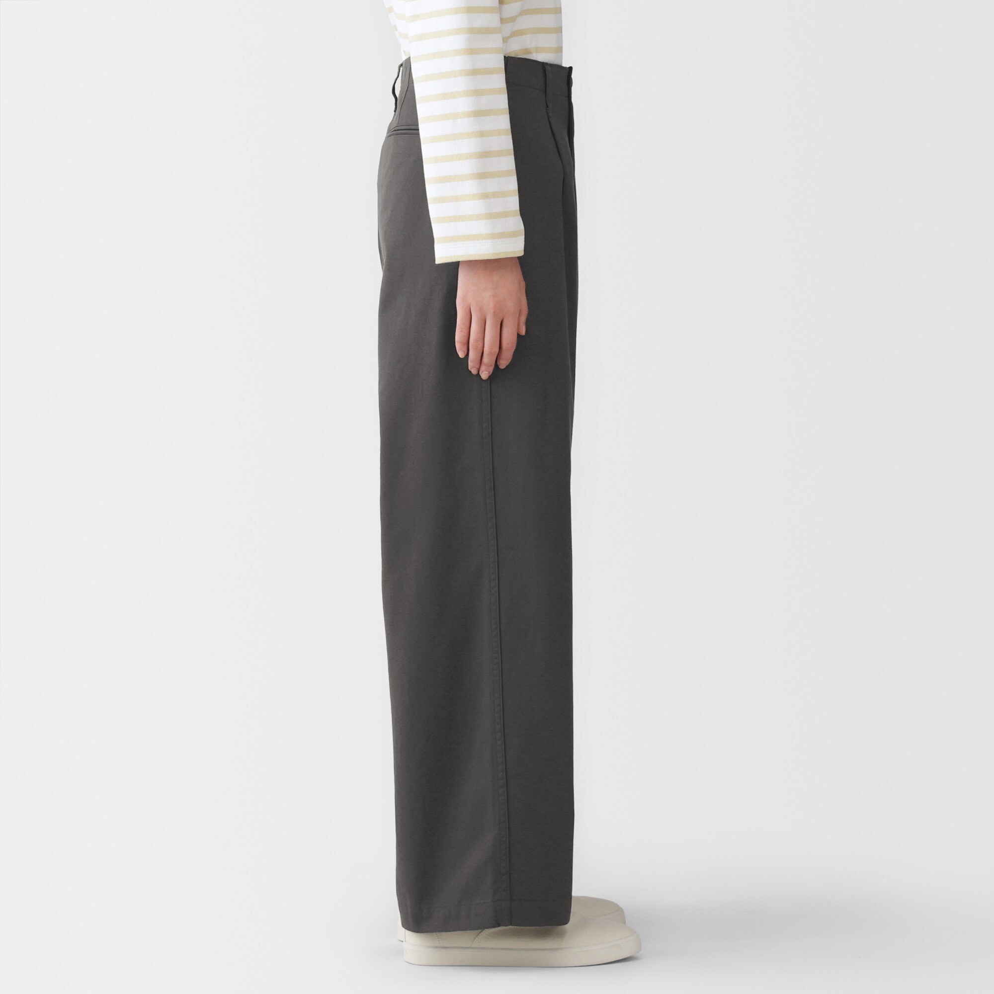 婦人　ムラ糸　チノタックワイドパンツ