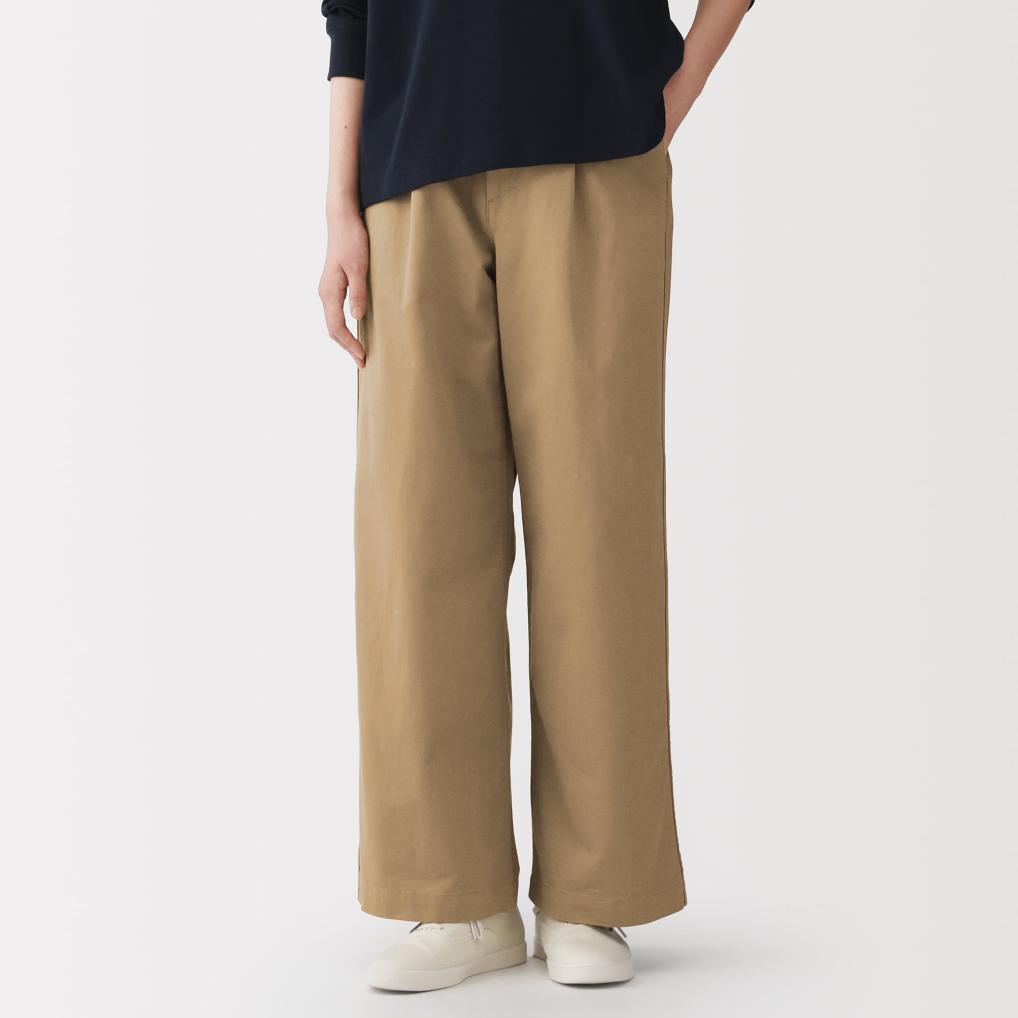 婦人　ムラ糸　チノタックワイドパンツ