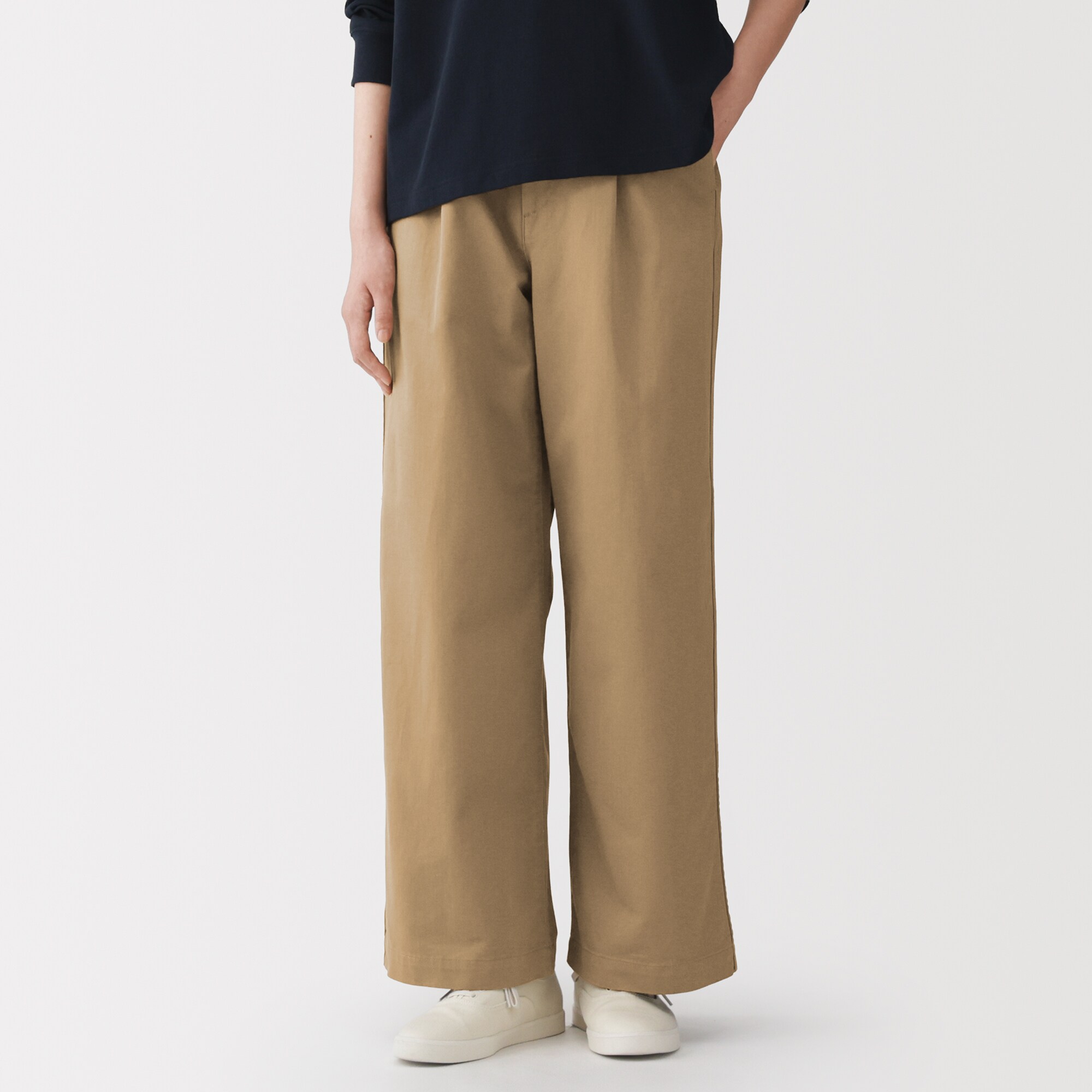 婦人　ムラ糸　チノタックワイドパンツ