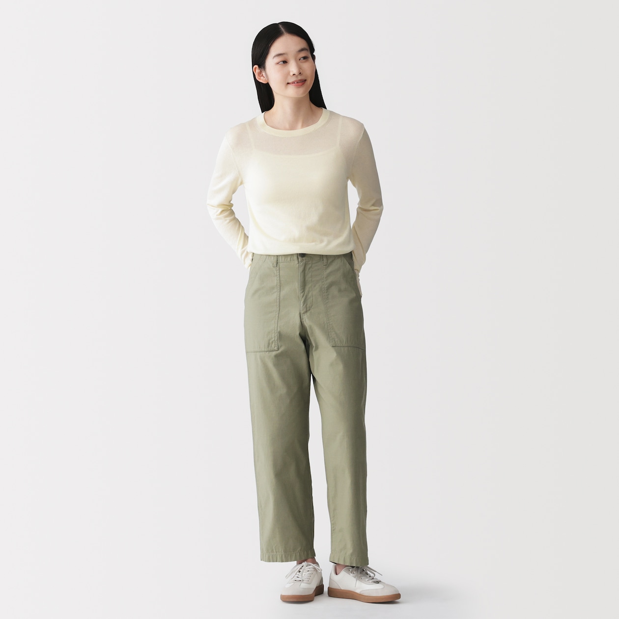 婦人　洗いざらしバックサテン　ベイカーパンツ