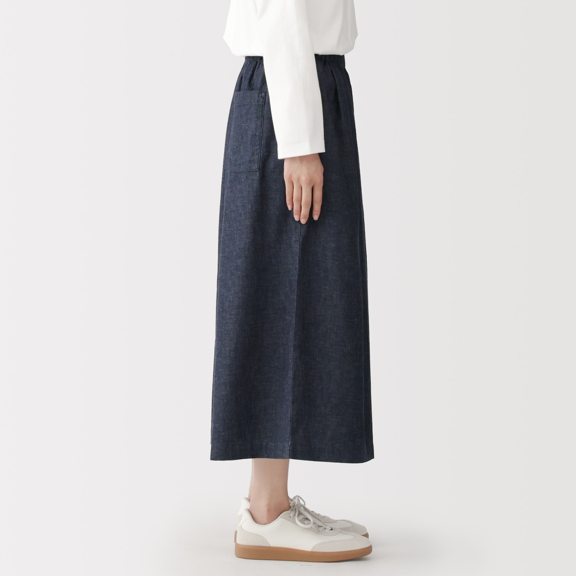 婦人　カポック混　ライトデニムスカートパンツ