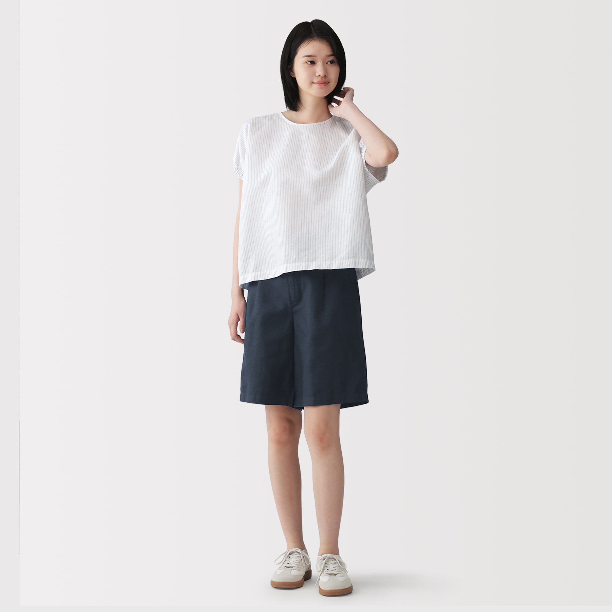 婦人　ヘンプ混ツイル　ハーフパンツ