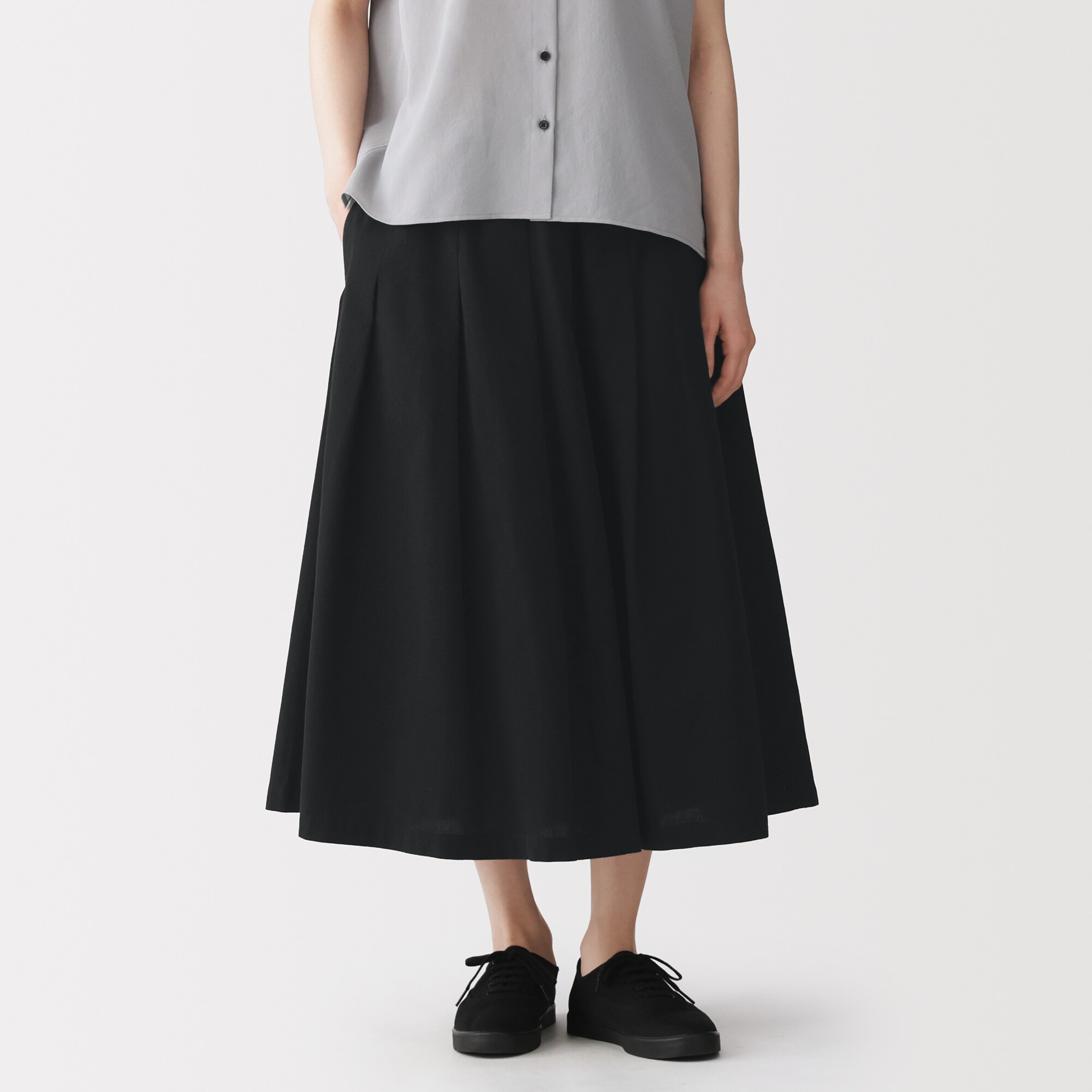 極美品！GASA* ガサ リネンコットンタックギャザースカート　Fサイズ 婦人 涼感 タックギャザースカート | 無印良品