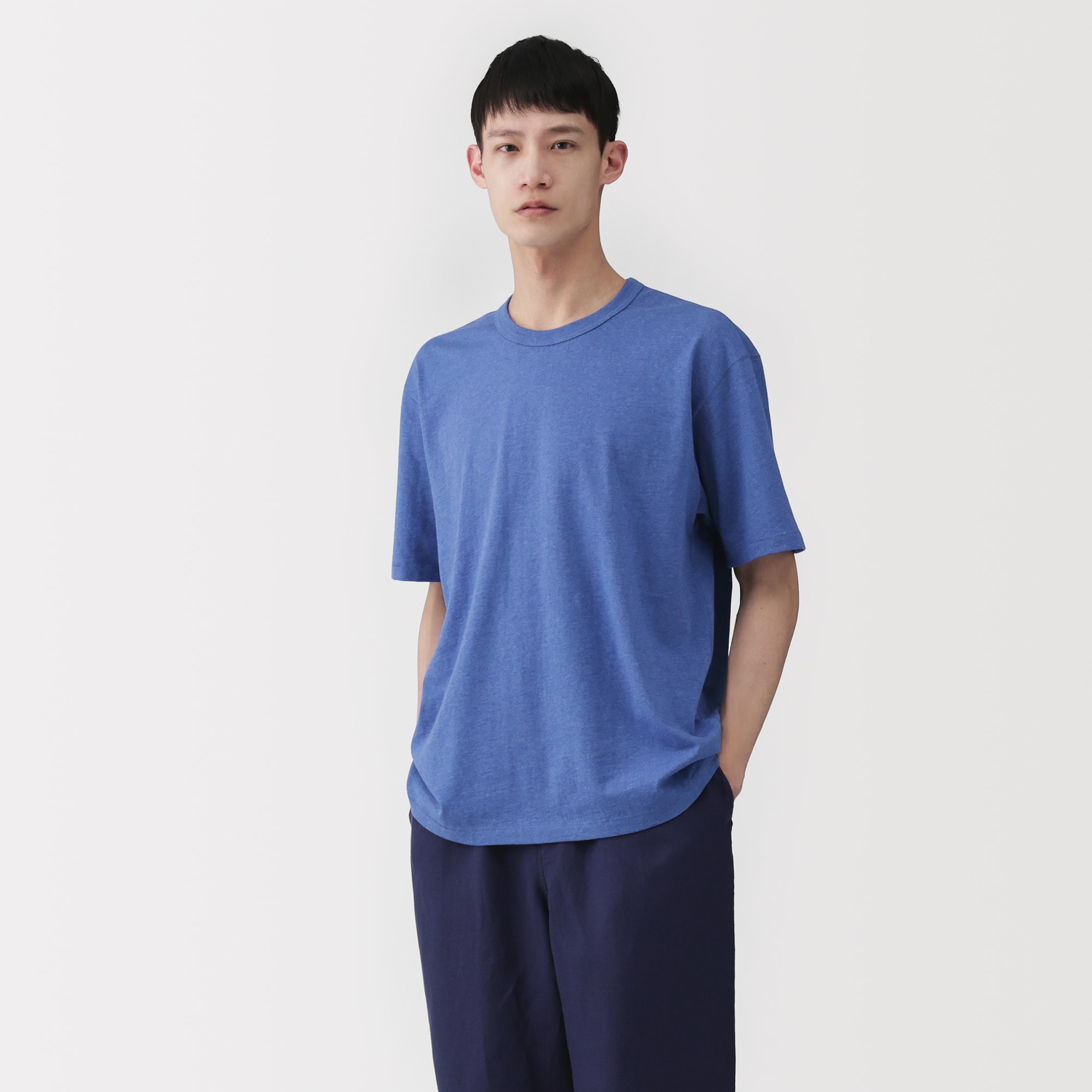 紳士　昔ながらの製法で編み立てた天竺クルーネック半袖Ｔシャツ