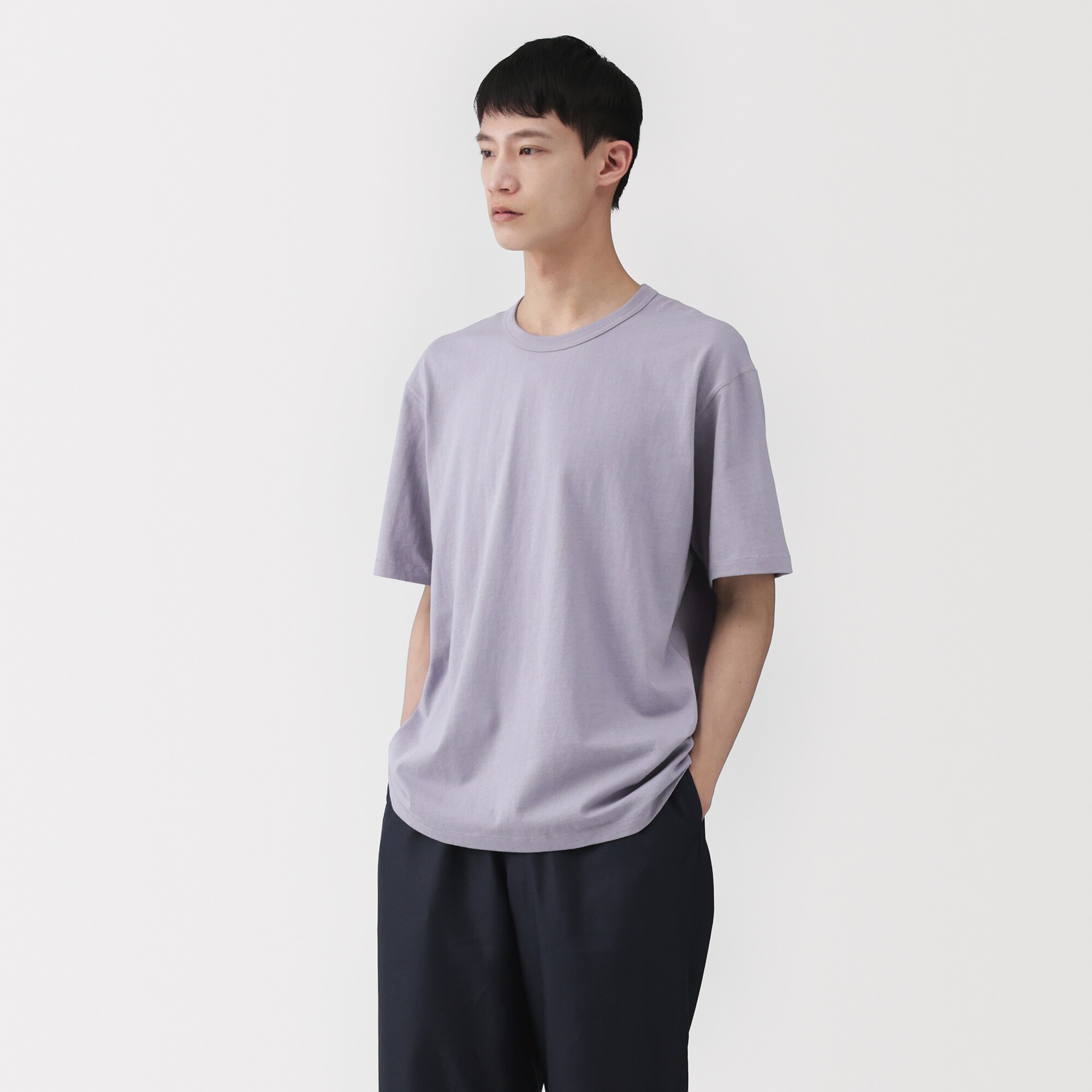 紳士　昔ながらの製法で編み立てた天竺クルーネック半袖Ｔシャツ