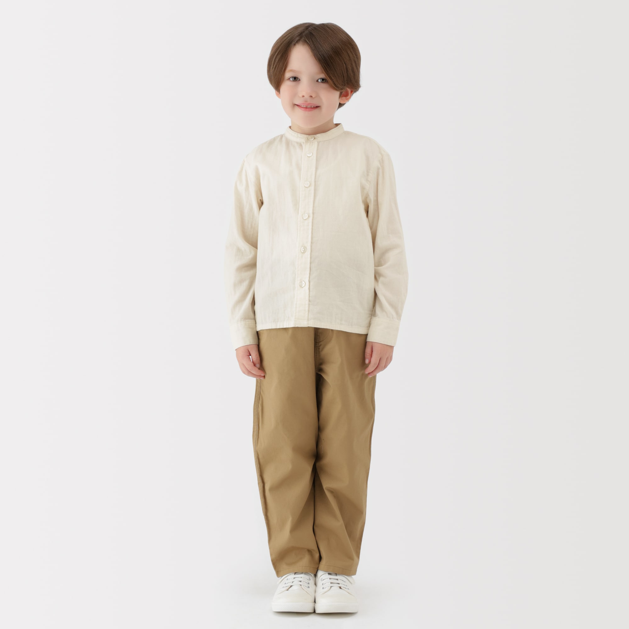 キッズ 二重ガーゼスタンドカラー長袖シャツ | 無印良品