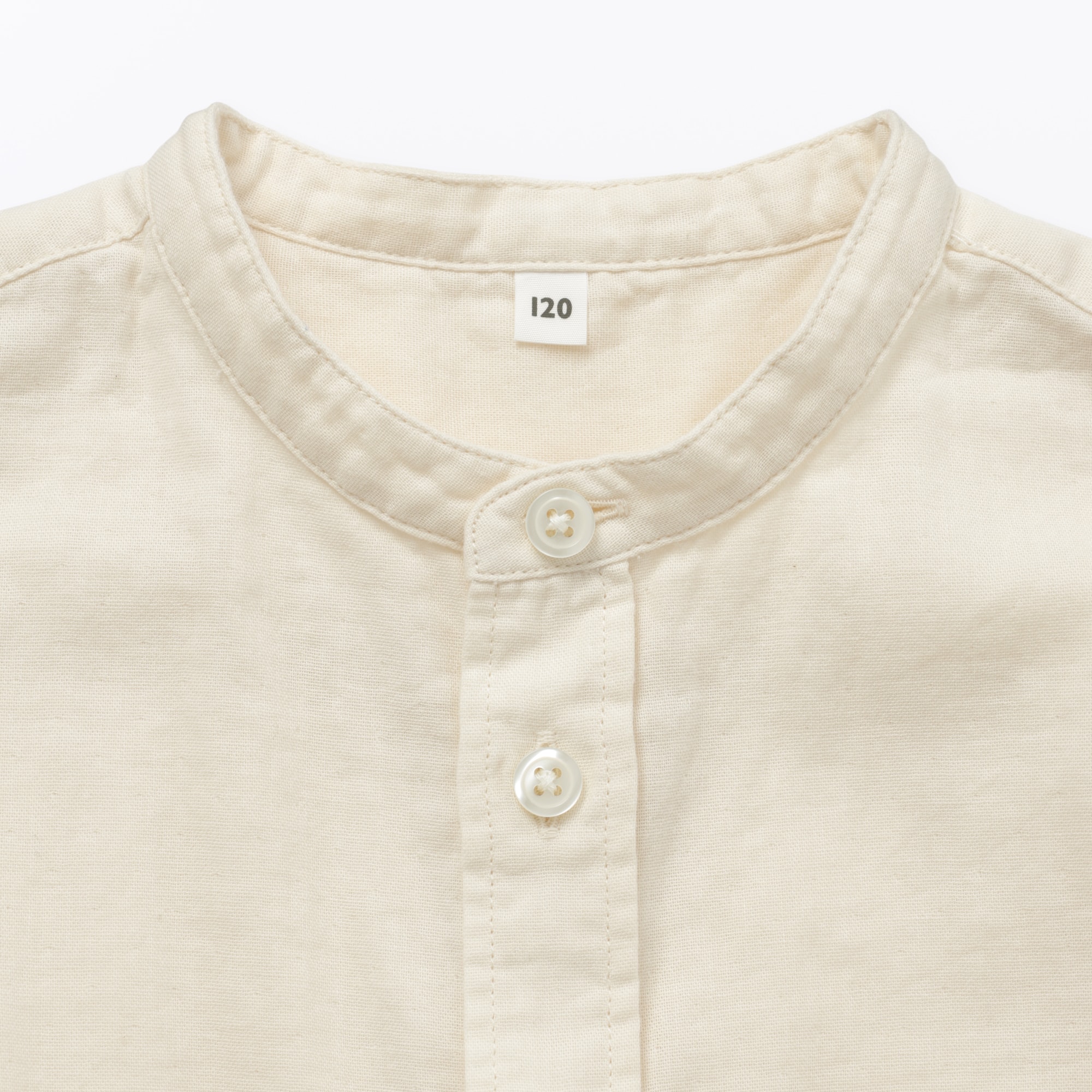 キッズ　二重ガーゼスタンドカラー長袖シャツ