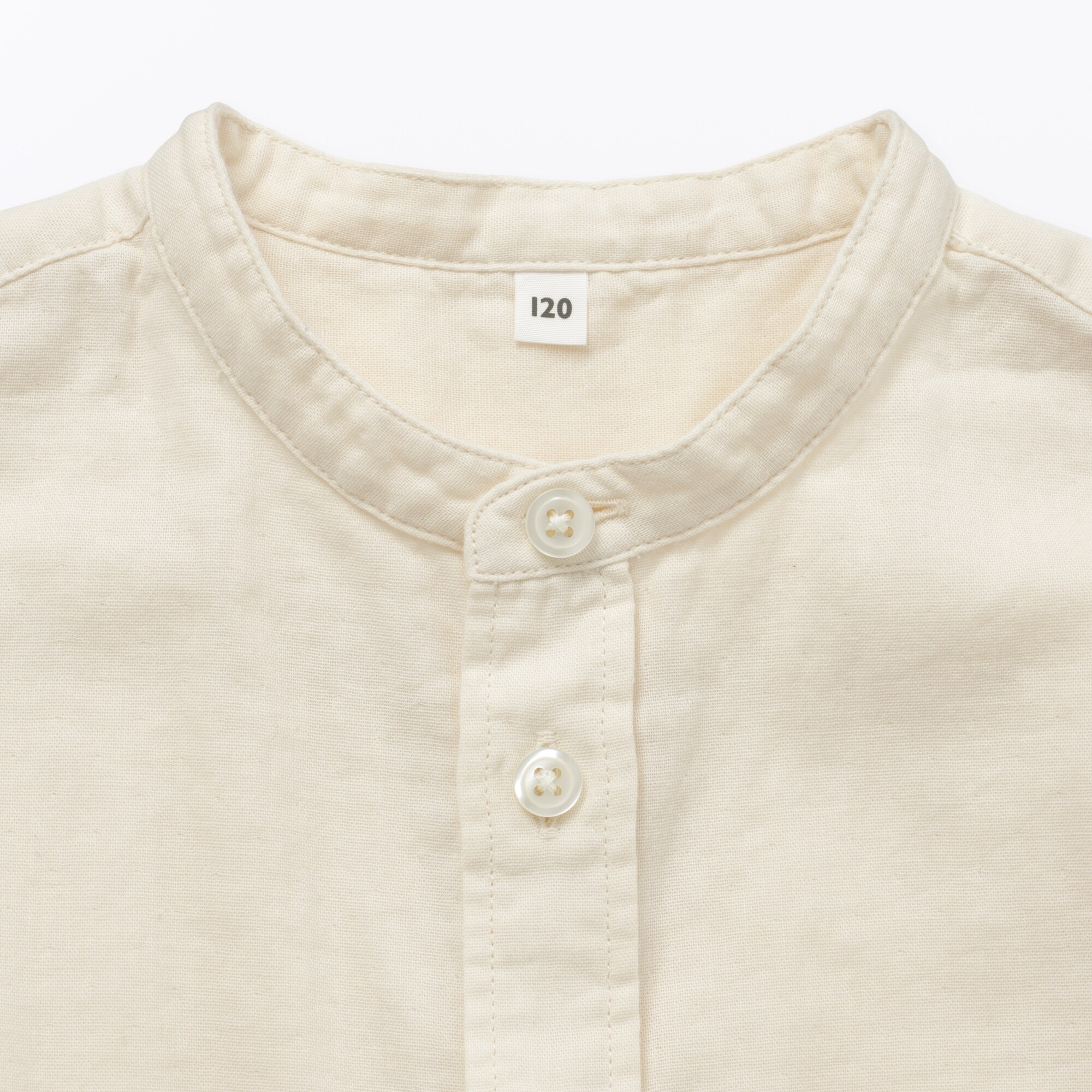 キッズ　二重ガーゼスタンドカラー長袖シャツ