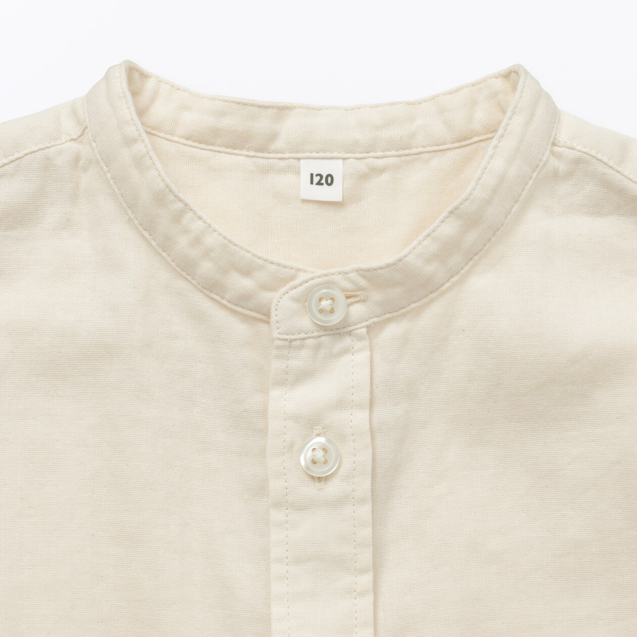 キッズ　二重ガーゼスタンドカラー長袖シャツ