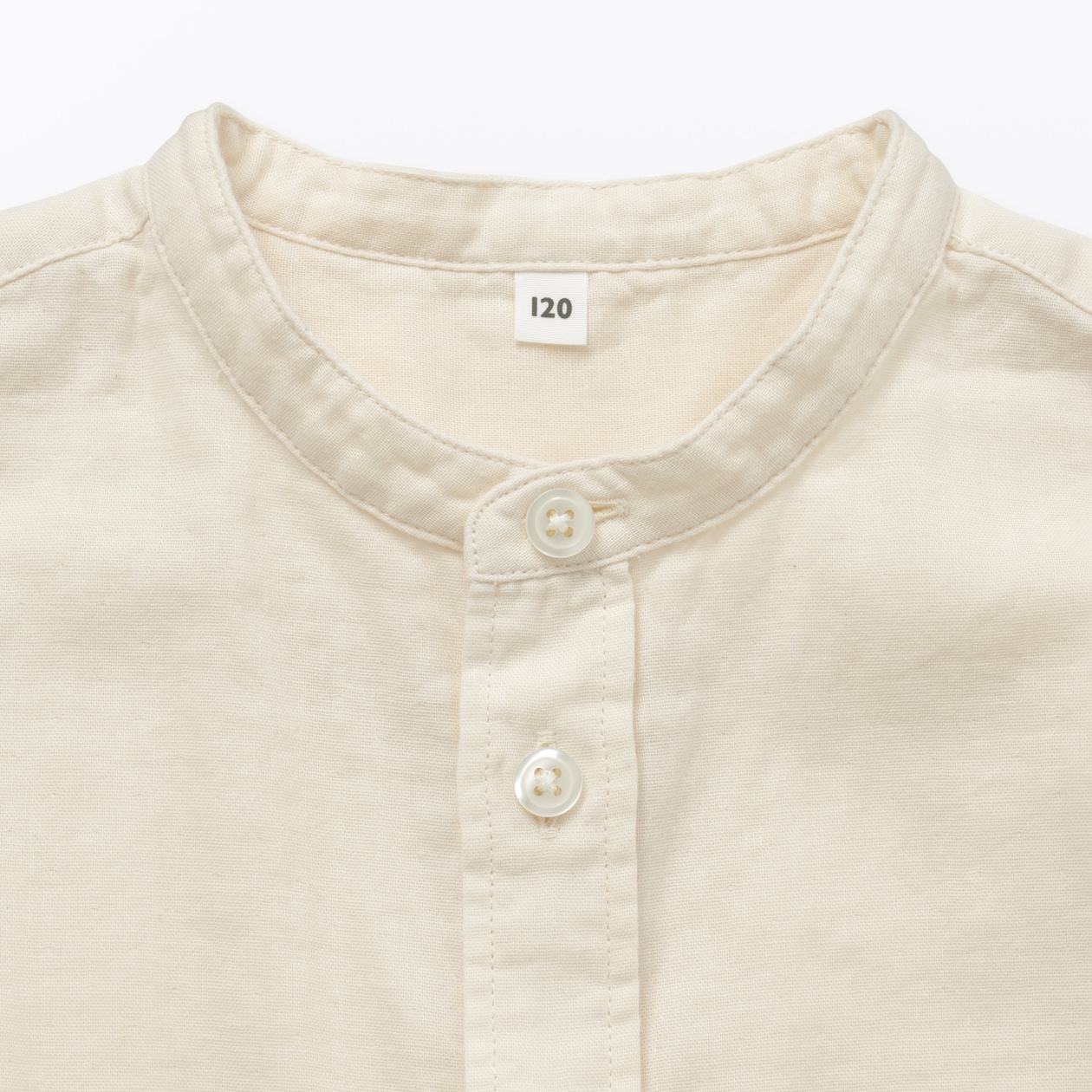キッズ　二重ガーゼスタンドカラー長袖シャツ
