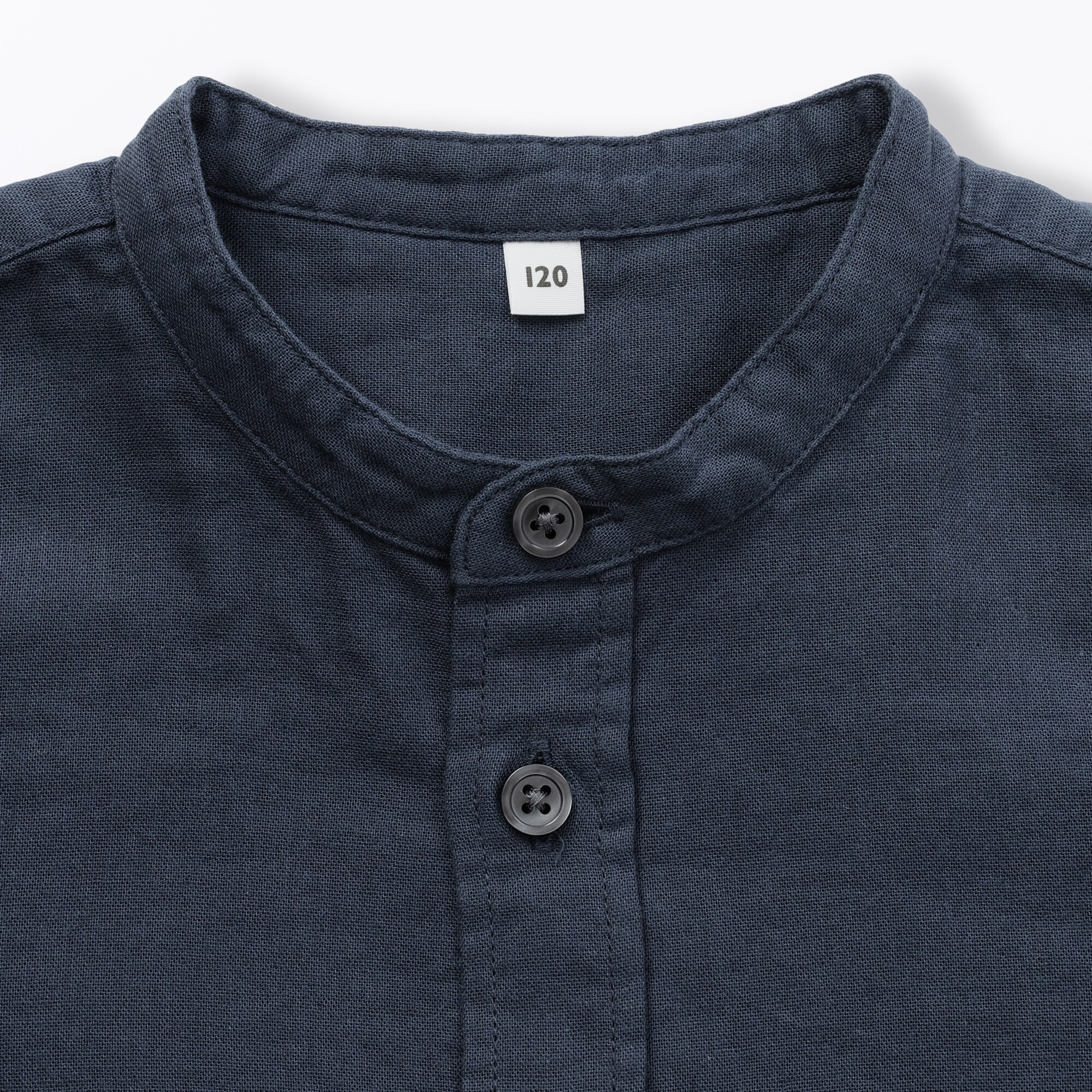 キッズ　二重ガーゼスタンドカラー長袖シャツ