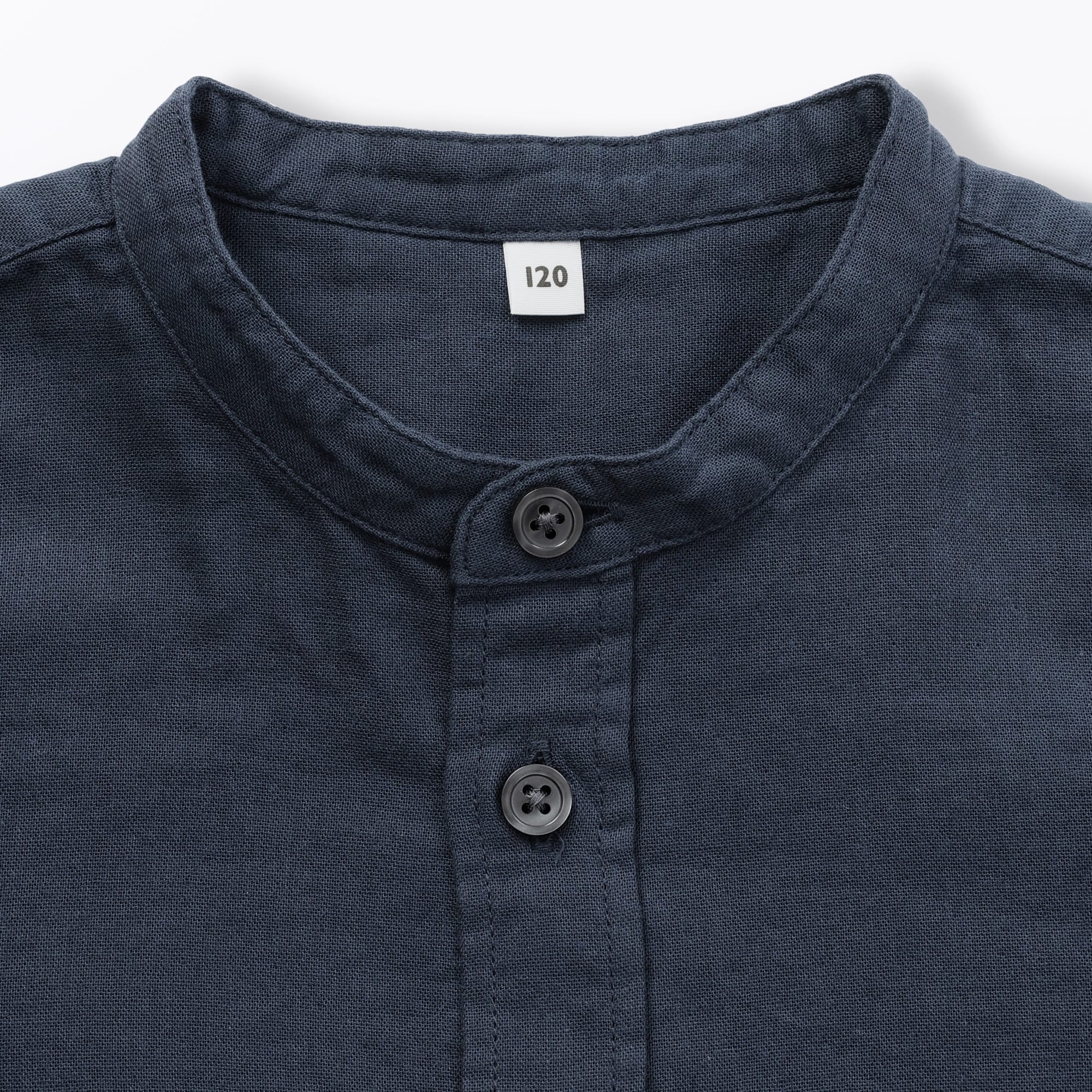 キッズ　二重ガーゼスタンドカラー長袖シャツ