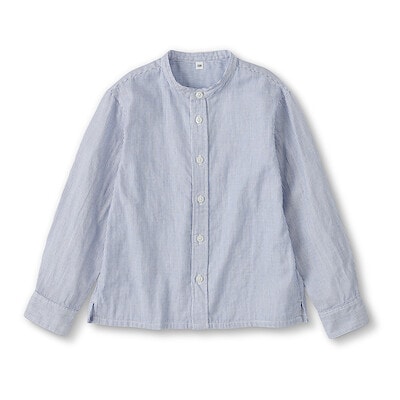 キッズ　二重ガーゼスタンドカラー長袖シャツ