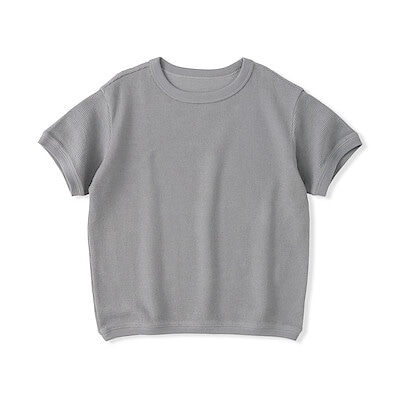 【３月上旬発売予定】キッズ　ワッフル編みクルーネック半袖Ｔシャツ
