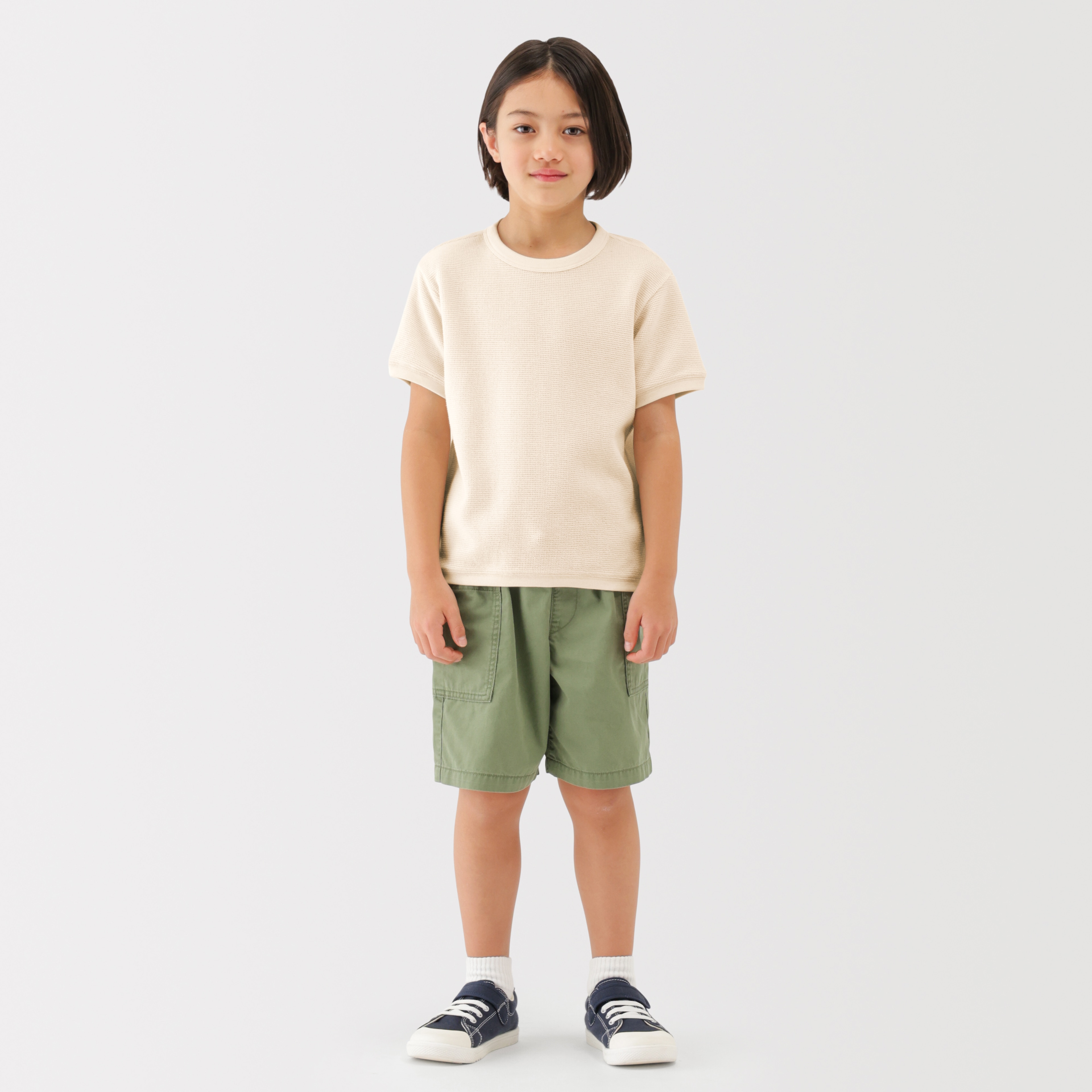 キッズ　ワッフル編みクルーネック半袖Ｔシャツ