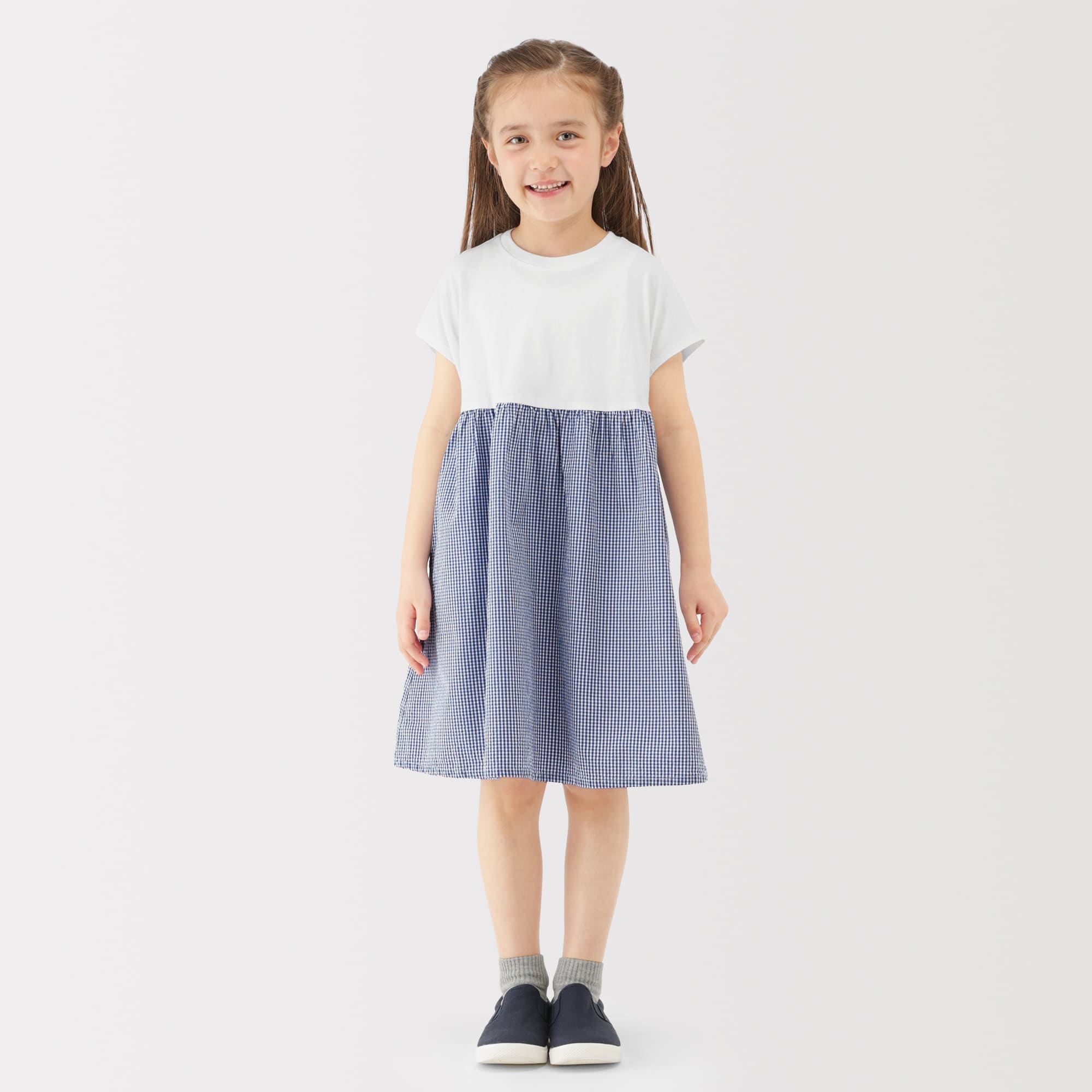 キッズ　涼感サッカーフレンチスリーブワンピース