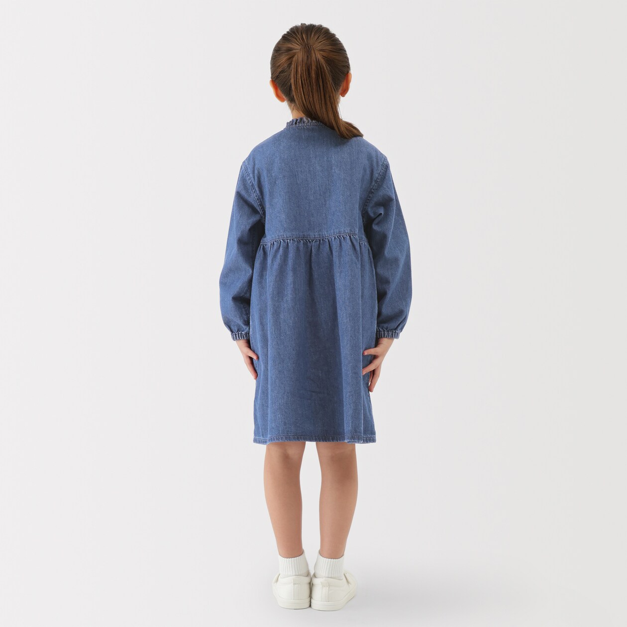 キッズ　ライトオンスデニムスタンドカラー長袖ワンピ―ス
