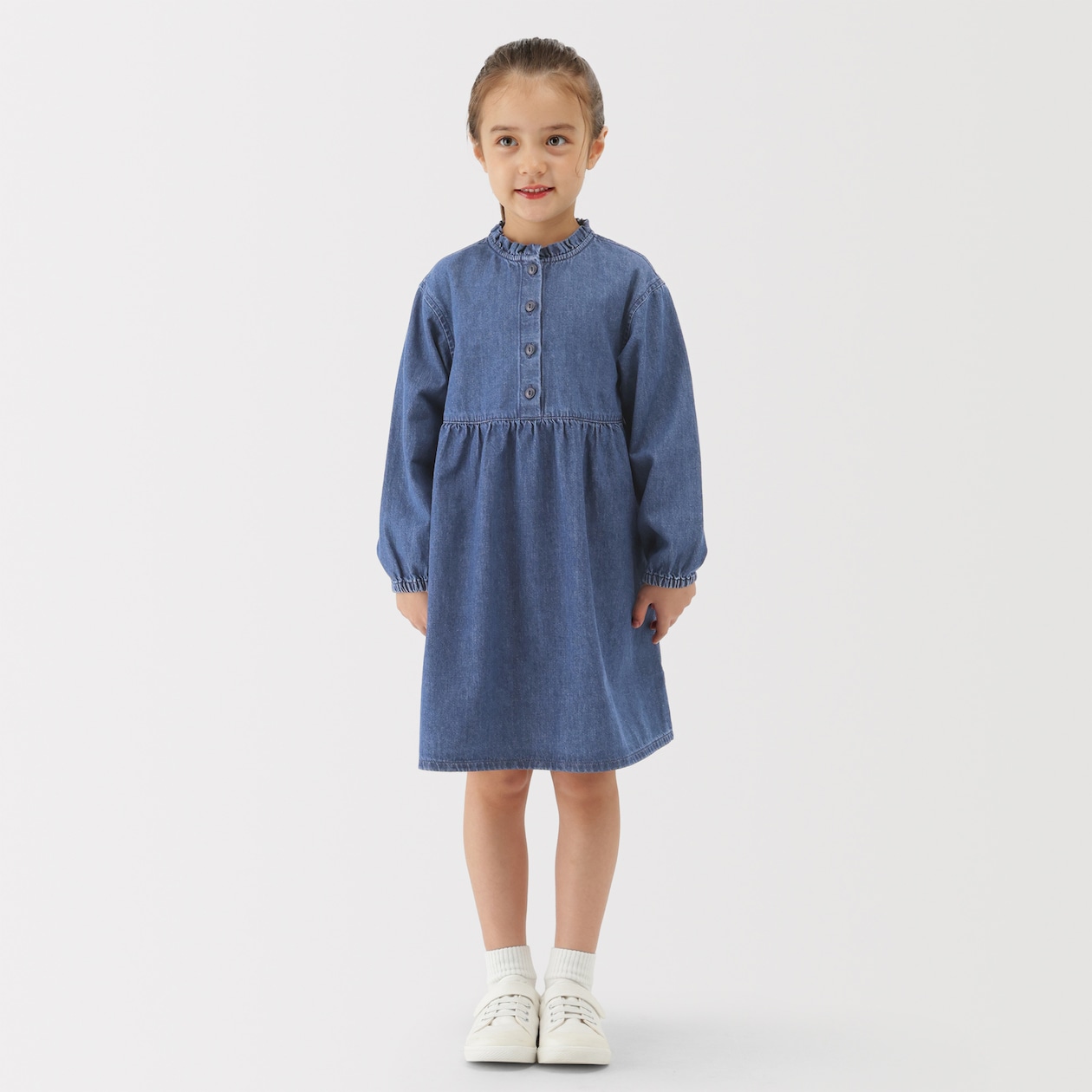 キッズ　ライトオンスデニムスタンドカラー長袖ワンピ―ス