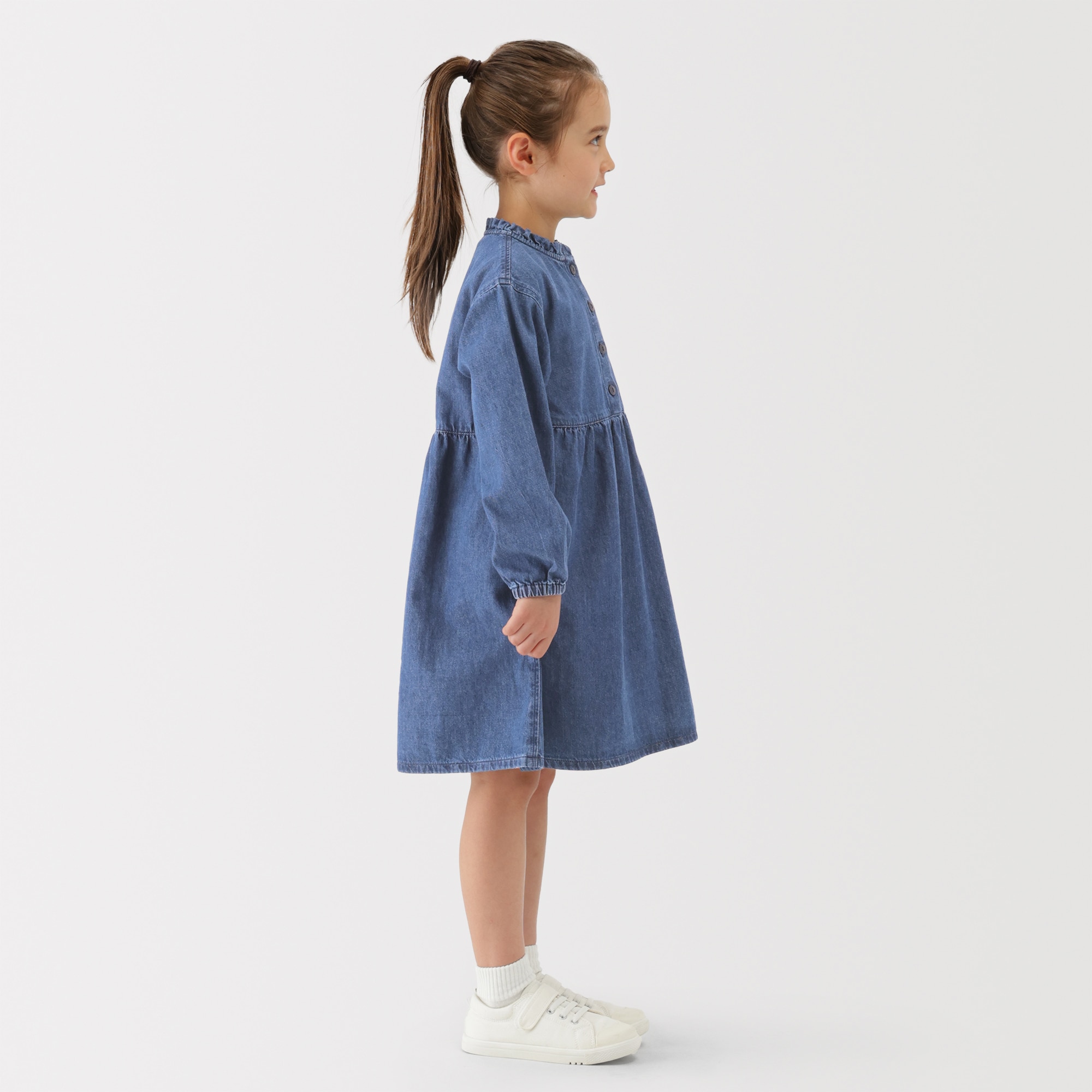 キッズ　ライトオンスデニムスタンドカラー長袖ワンピ―ス
