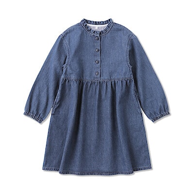 【１２月中旬発売予定】キッズ　ライトオンスデニムスタンドカラー長袖ワンピ―ス