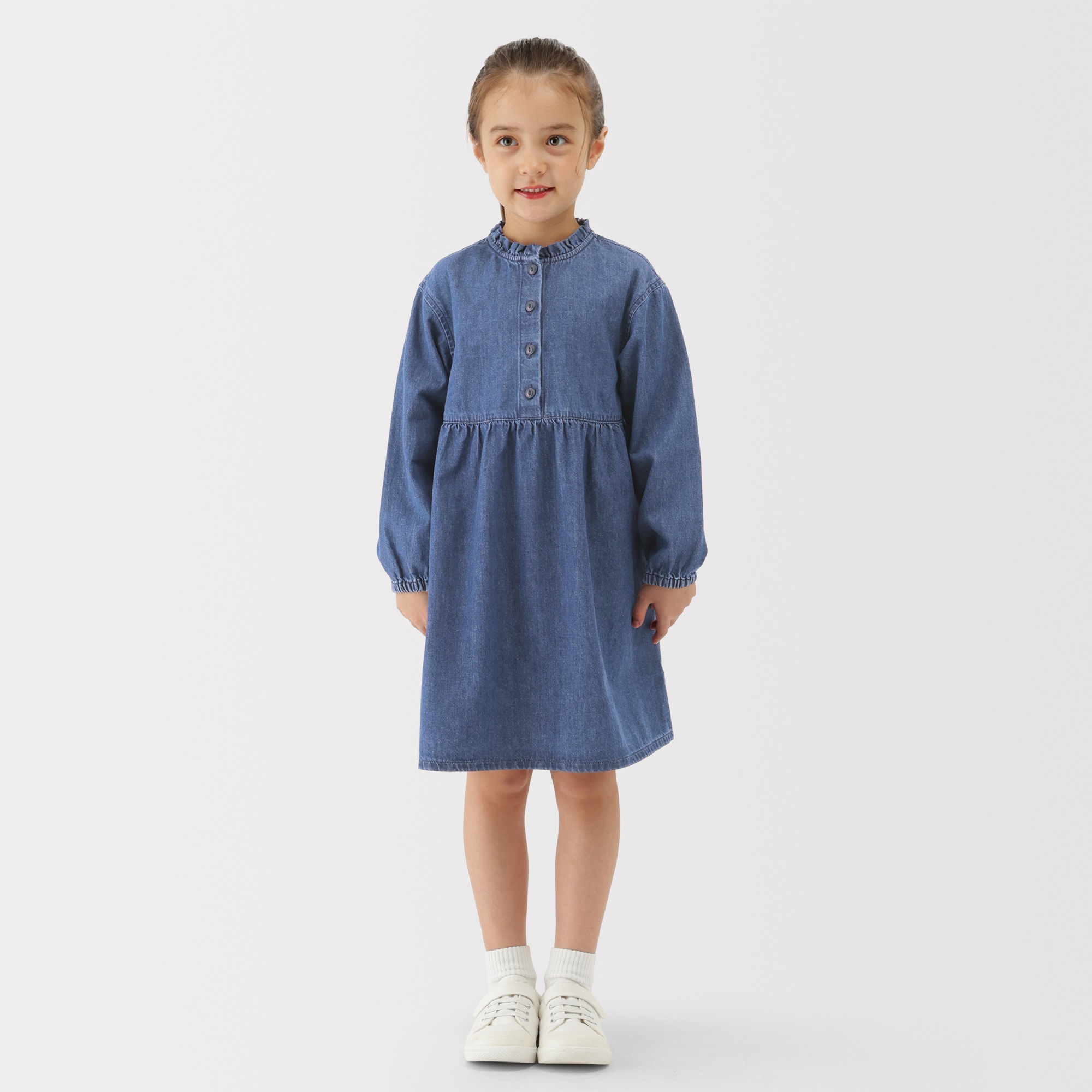 キッズ　ライトオンスデニムスタンドカラー長袖ワンピ―ス