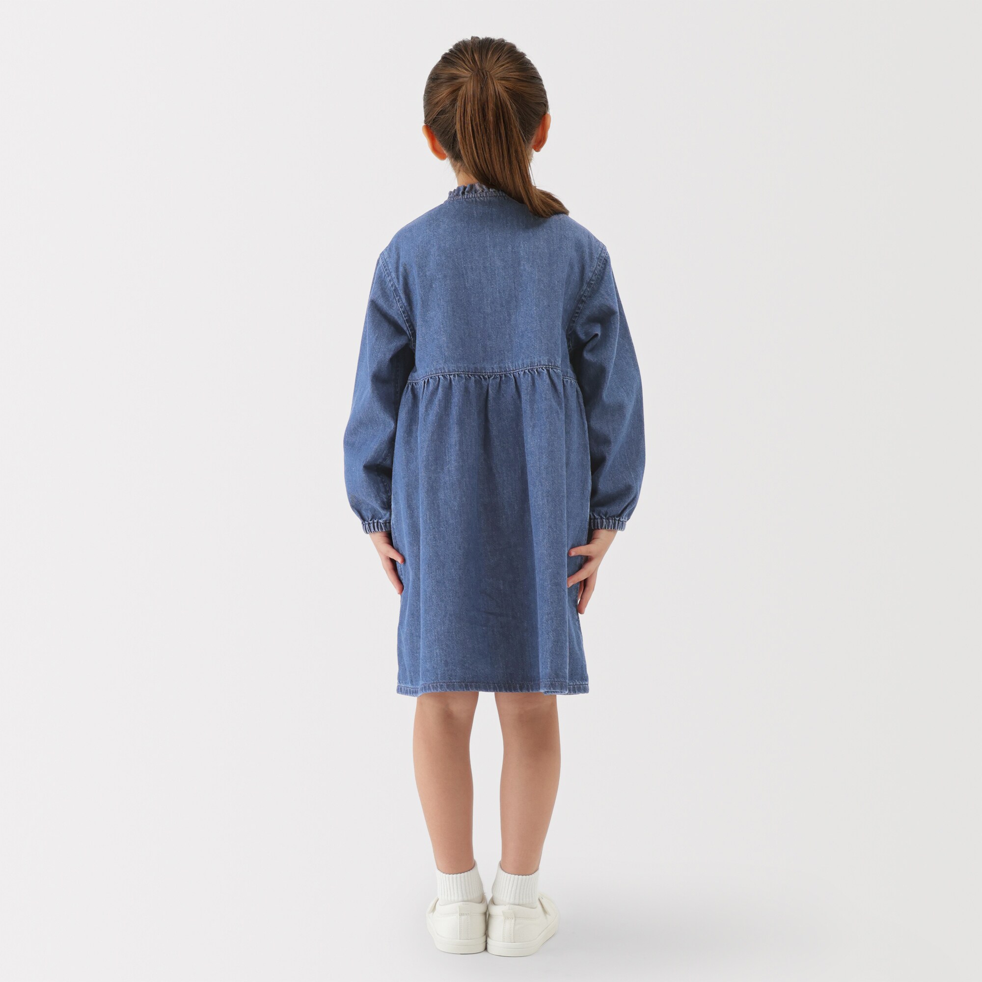 キッズ　ライトオンスデニムスタンドカラー長袖ワンピ―ス
